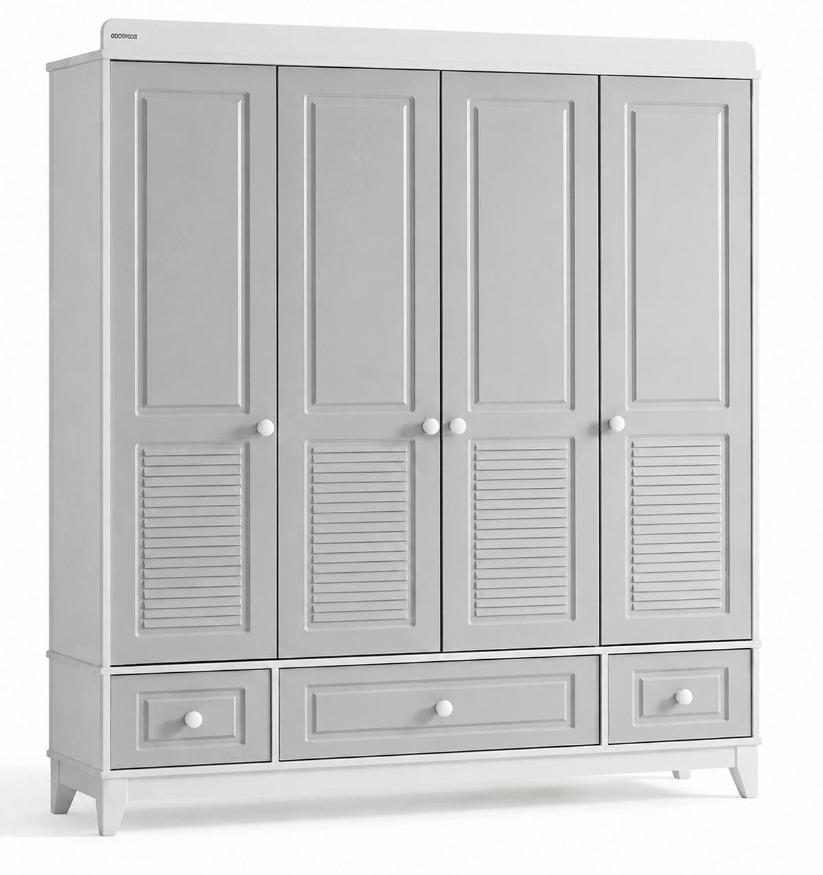 Xlmoebel Kinderkleiderschrank Moderner Kinderkleiderschrank mit grauen Türen und 3 Schubladen (4 Türen, 3 Schubladen) Made in Europa