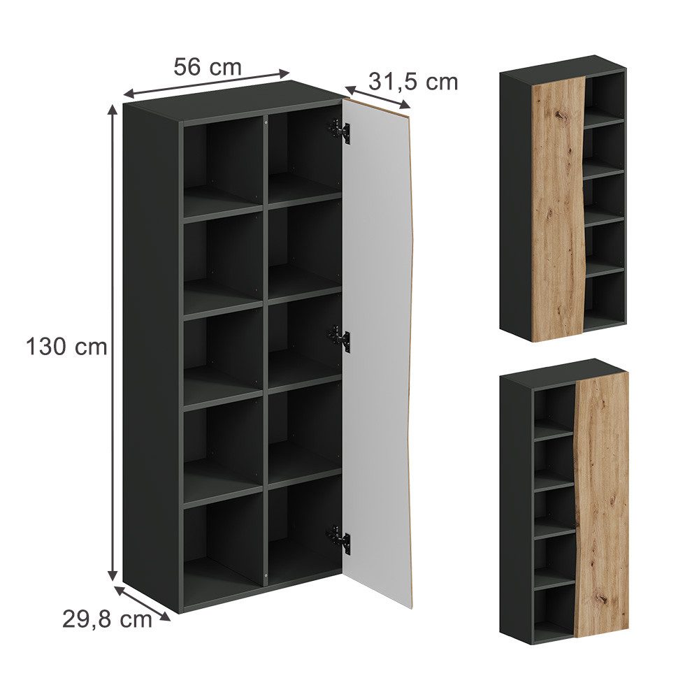Vicco Hochschrank Willow, Artisan Eiche/Anthrazit, 56 x 130 cm mit 5 offenen Fächern (1-St)