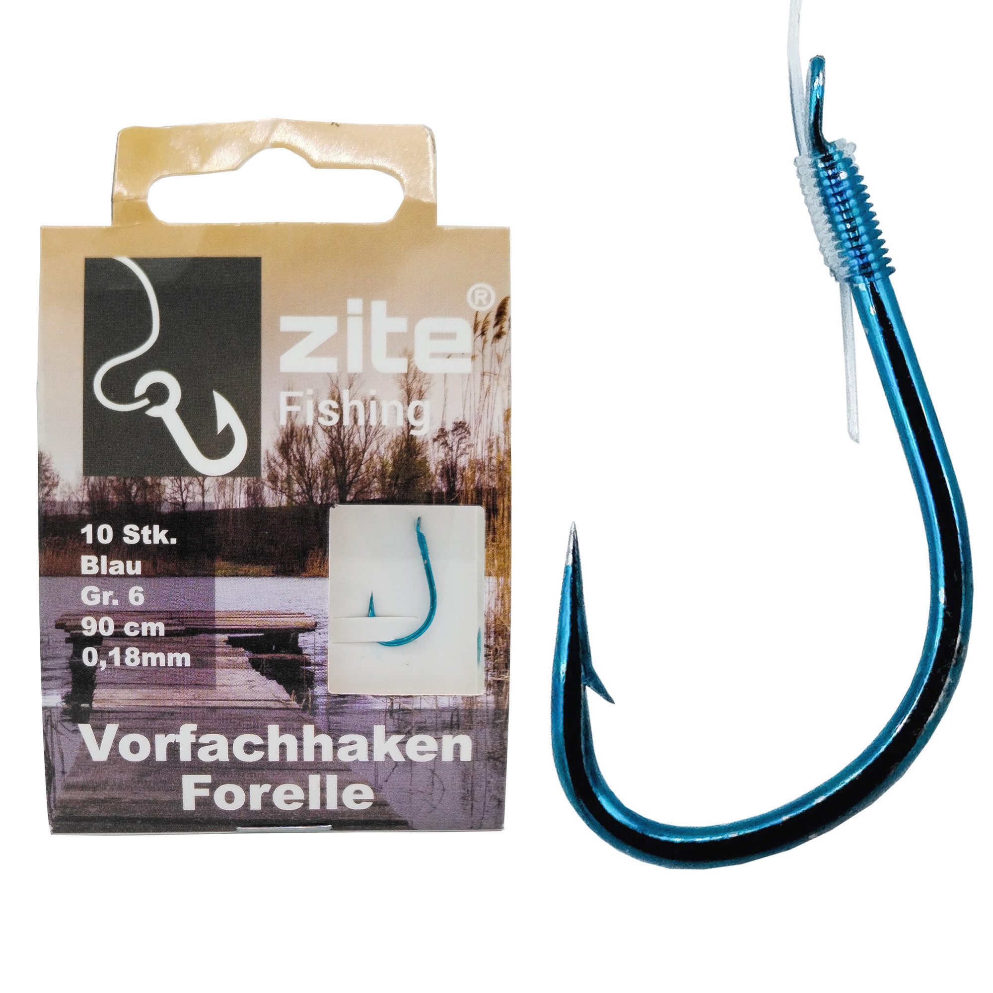 Zite Forellenhaken Vorfach-Haken Forelle gebunden Größe 6 Angelhaken mit Vorfachschnur