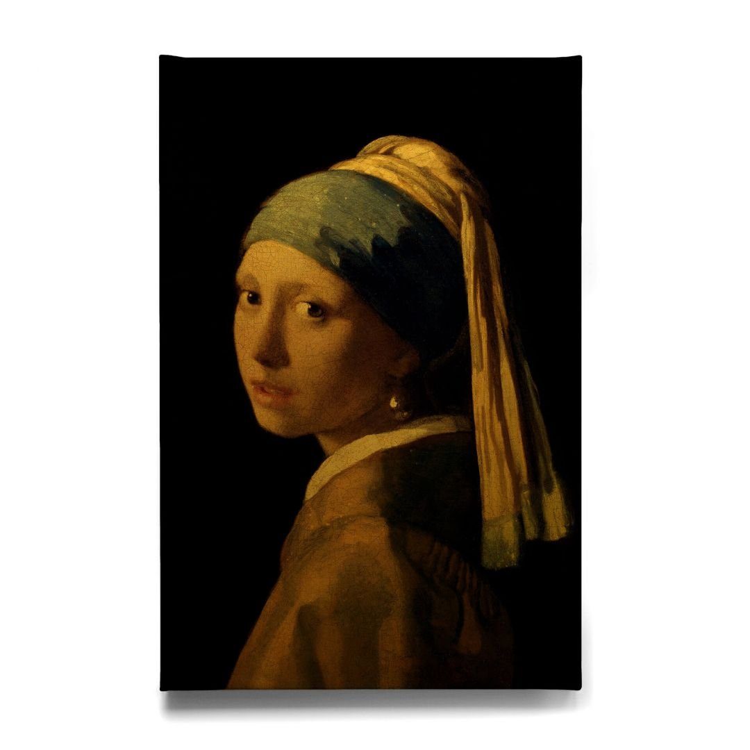 K&L Wall Leinwandbild handmade Vintage Art Gold Wandbild Vermeer Mädchen Leinwandbild Wohnzimmer Perlenohrring