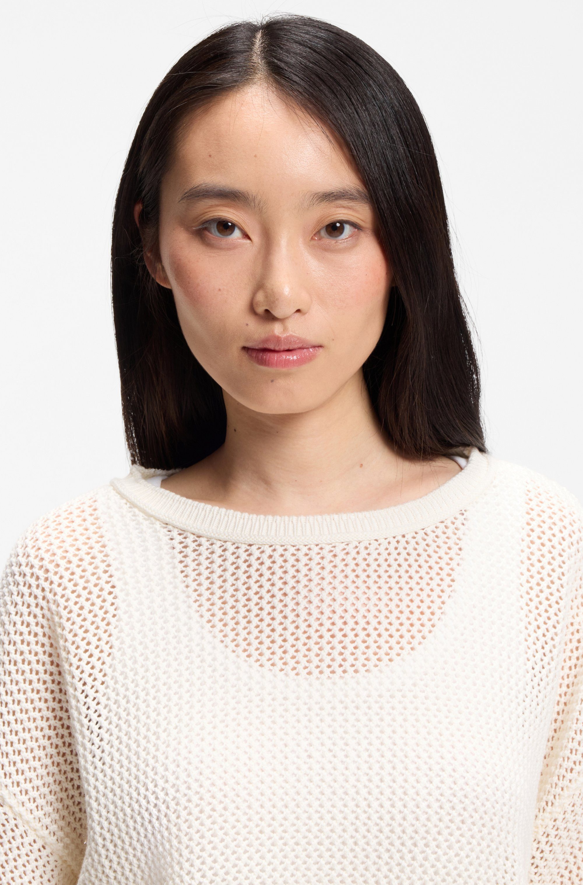 BOSS ORANGE Strickpullover Farde Premium Damenmode in Mesh-Struktur, Relaxed Fit