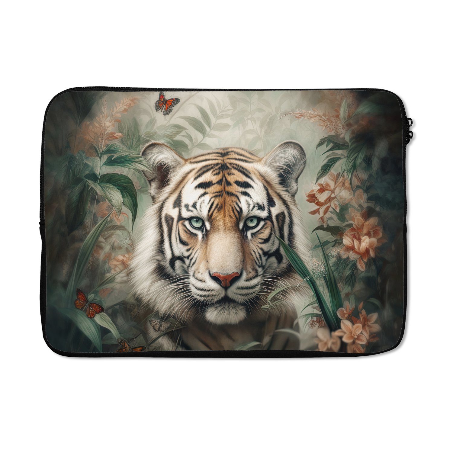 Laptop-Hülle Tiger - Schmetterlinge - Tiere - Dschungel - Blumen