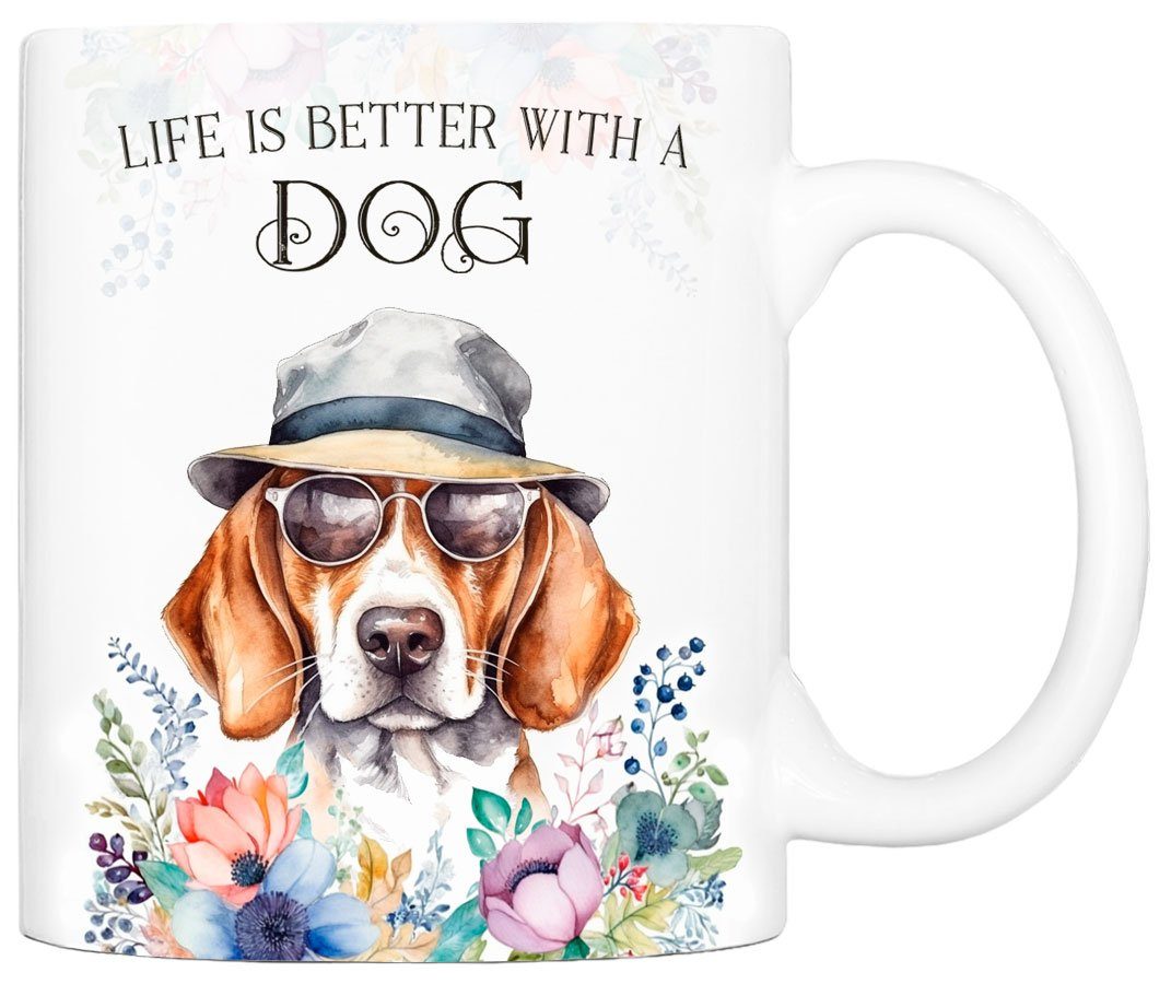 bedruckt, handgefertigt, 330 BEAGLE Cadouri Keramik, Kaffeetasse ml beidseitig Tasse mit Hunderasse, für Geschenk, Hundefreunde, -