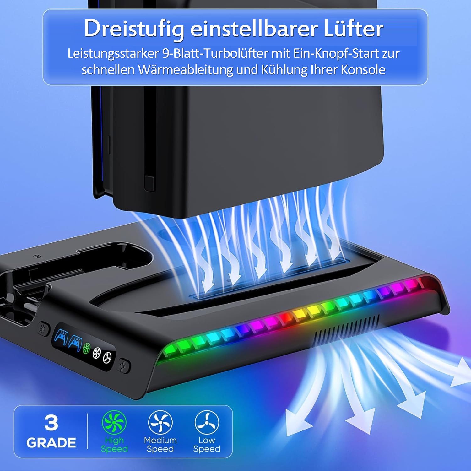 TUWENA Standfuß für PS5 Pro/PS5 Slim, LED Controller Ladestation Zubehör PlayStation 5-Controller (kompatibel mit Playstation5 Pro/Slim Digital/Disc Edition) – Bild 2 von 5