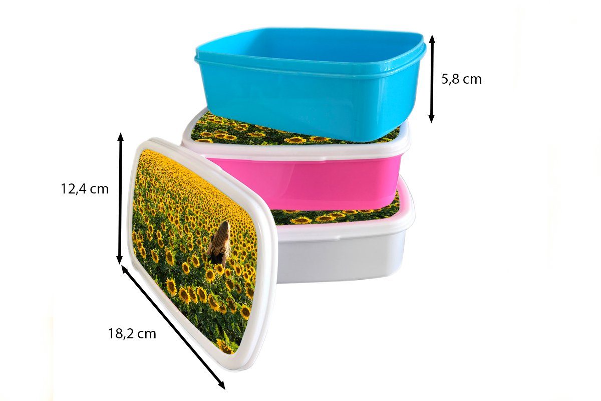 MuchoWow Lunchbox Kunststoff Sonnenblume (2-tlg), Frau Erwachsene, Kinder, Kunststoff, - Snackbox, Brotdose Frühling, für Mädchen, - Brotbox rosa