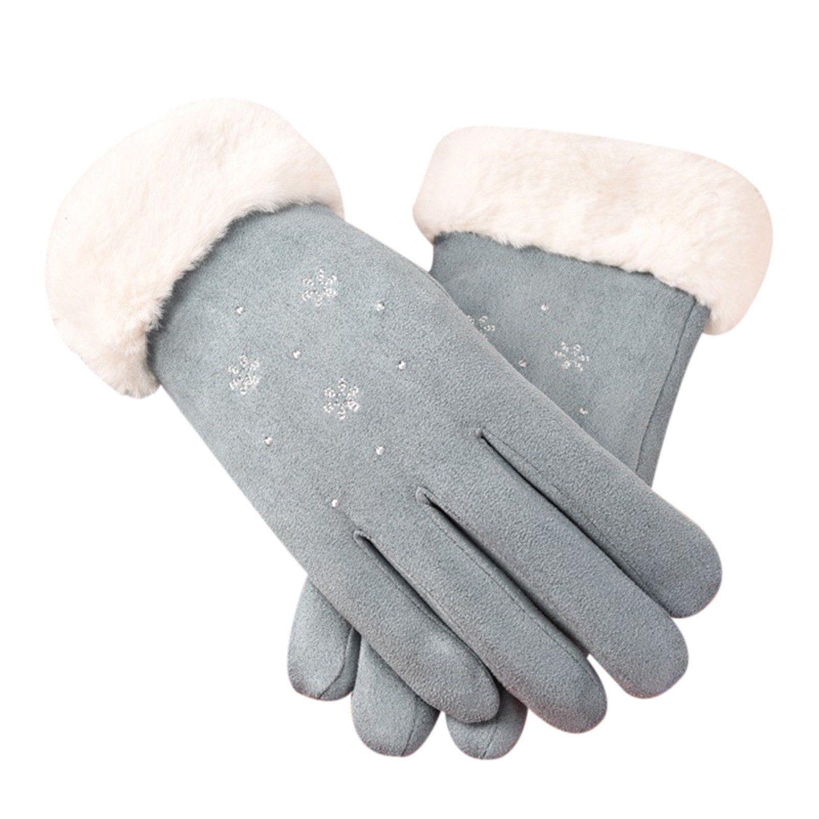 Blusmart Lederhandschuhe Frauen Wärmende Wildleder See Handschuhe blauer Hand Berührt Lederhandschuhe Schneeflocke