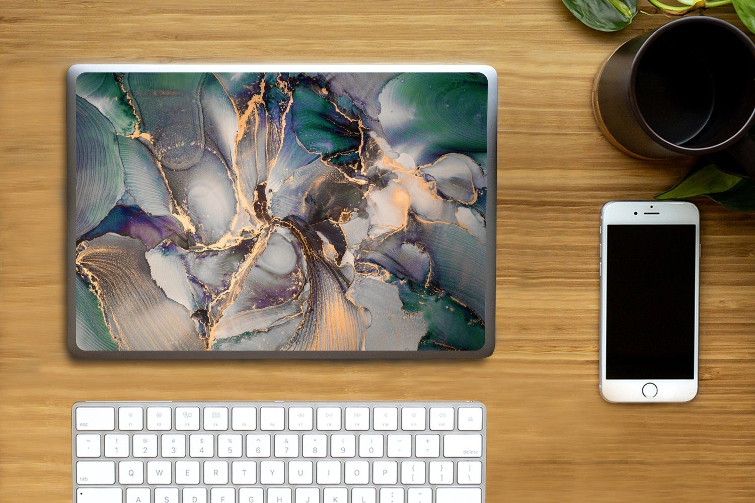 Thumbnail - MuchoWow Laptop-Aufkleber Gold - Blau - Marmor