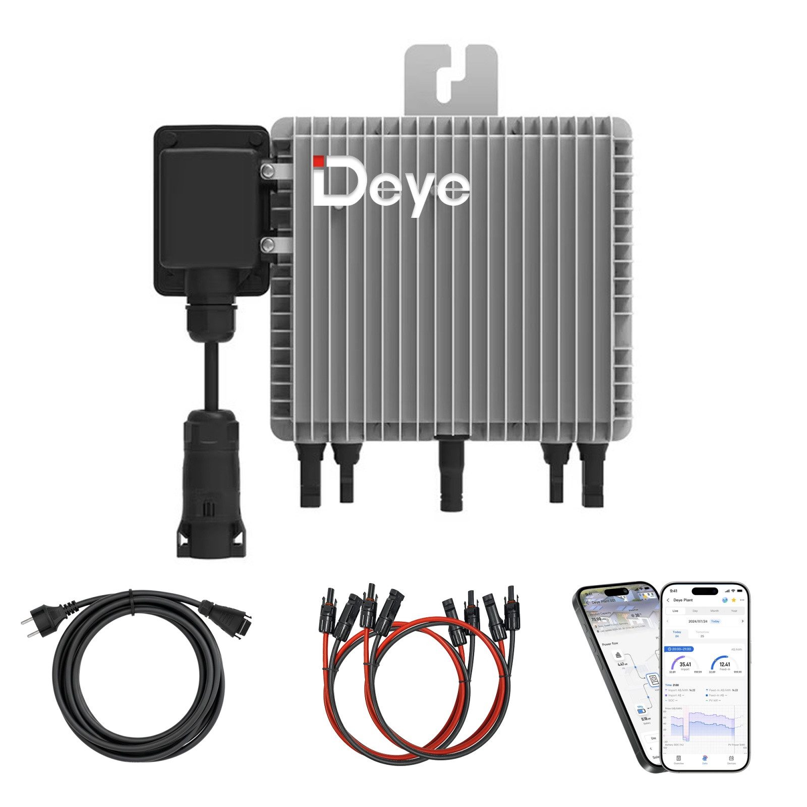 SUNNIVA Wechselrichter DEYE Mikro-Wechselrichter 800 W SUN-M80G4-EU-Q0, (inkl. 5m Anschlusskabel und 4x1m Solarkabel für Balkonkraftwerk, IP67 wetterfest, Plug&Play Installation, 2 MPPT, WIFI, Micro Inverter)