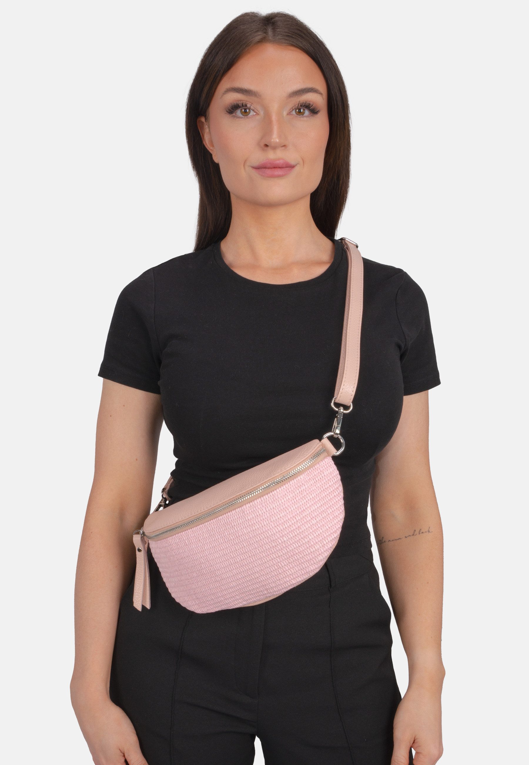 Seasons of April Gürteltasche JUNA CROSSBODY BAG SIZE M (1-tlg), Damen Raffia Ledertasche: Umhängetasche Gürteltasche, verstellbar