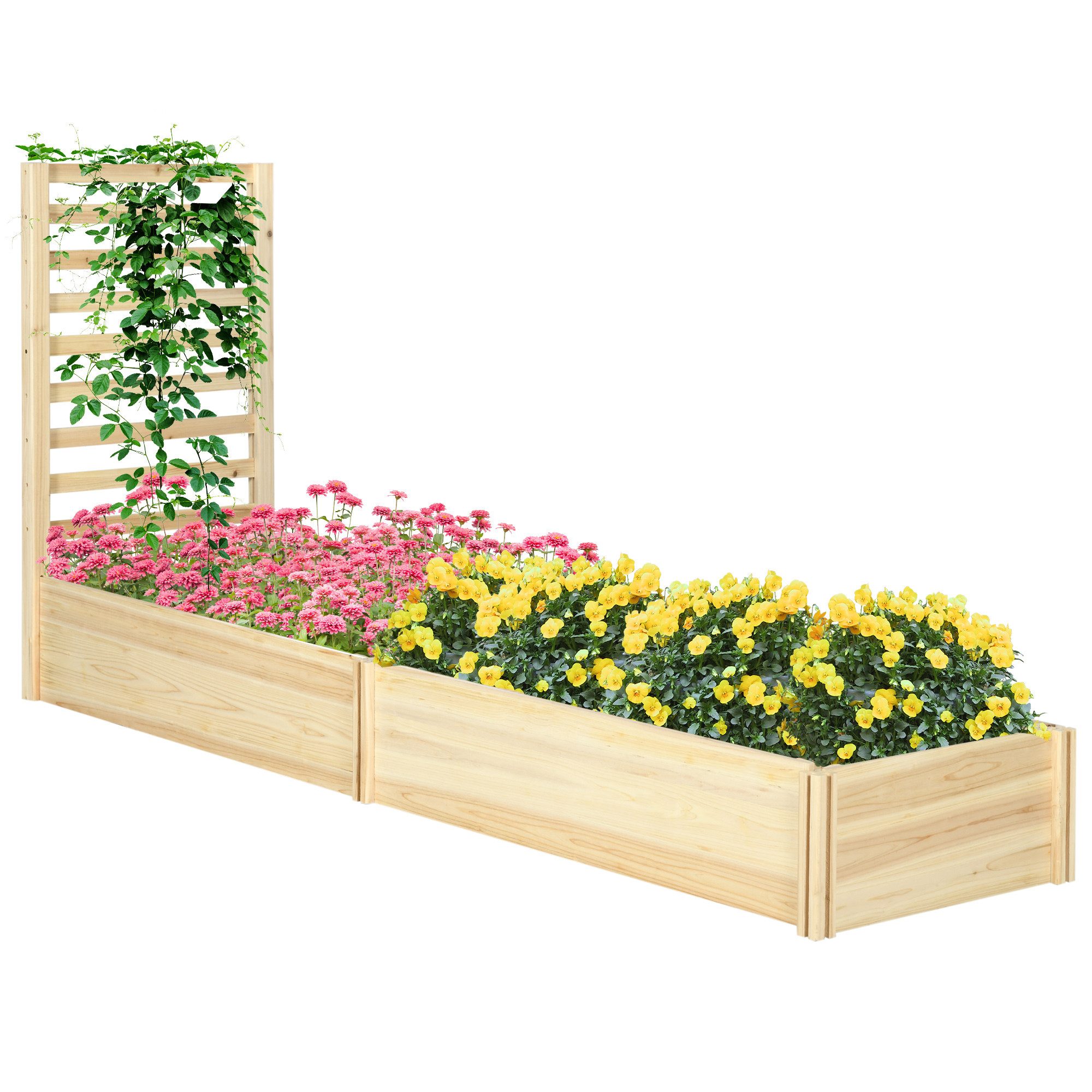 Nettlife Blumenkasten 3 modularen Rankgittern Holz-Blumenkasten 222x114x109 cm natürlicher, für Balkon Terrasse Patio natürlicher Holzeffekt