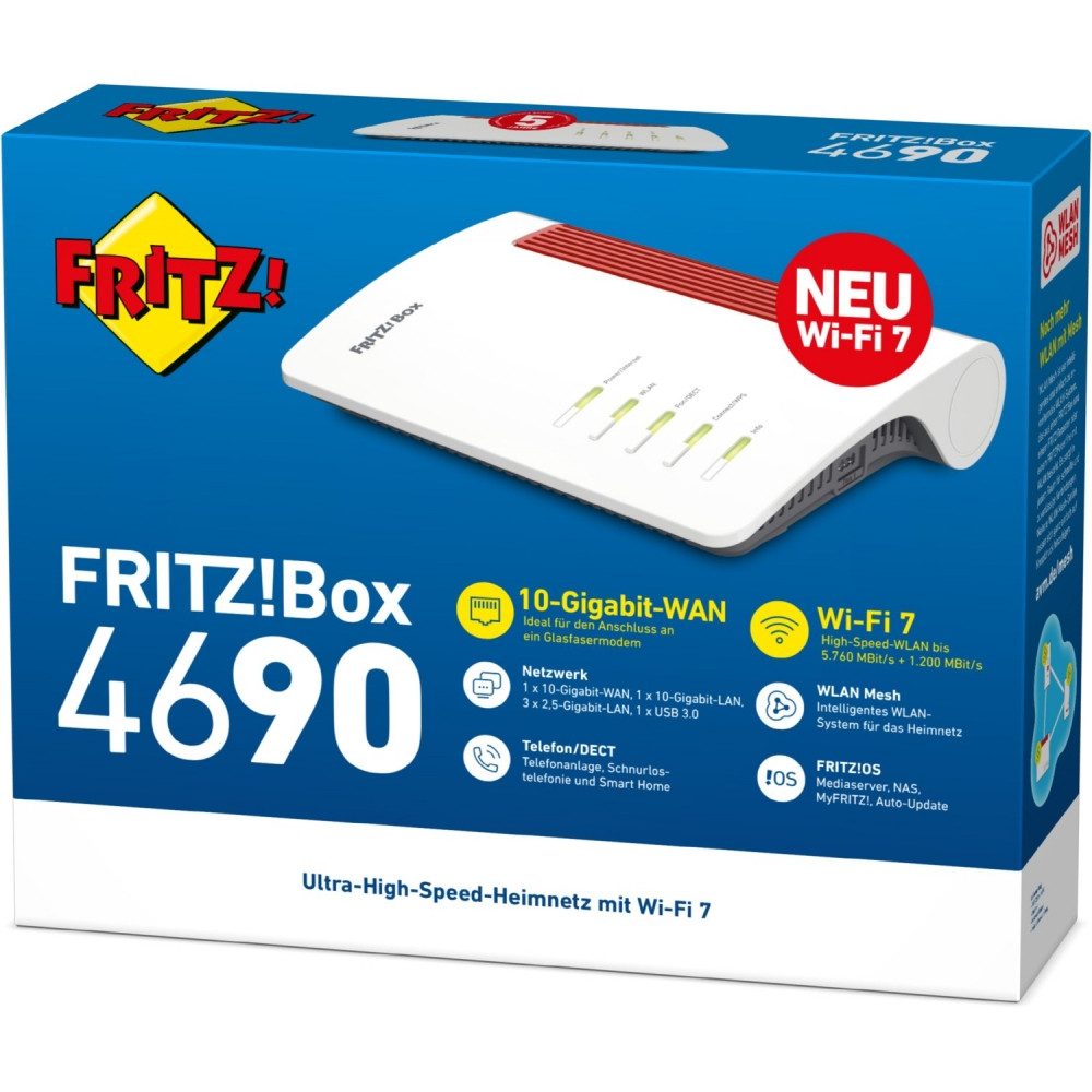 Fritz! AVM FRITZ!Box 4690 WLAN-Router - Hochgeschwindigkeits-Router. WLAN-Router, Innovatives Wi-Fi 7