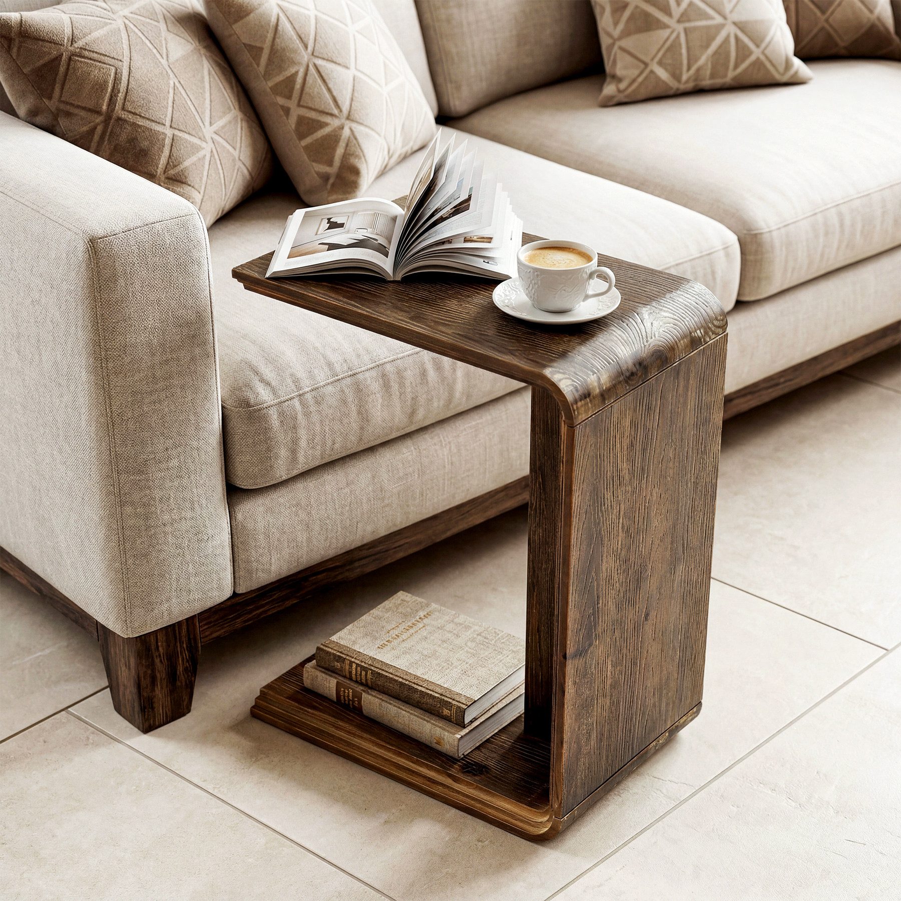 Tribesigns Beistelltisch C-förmiger Couchtisch, schmaler Sofatisch aus Holz für Wohnzimmer