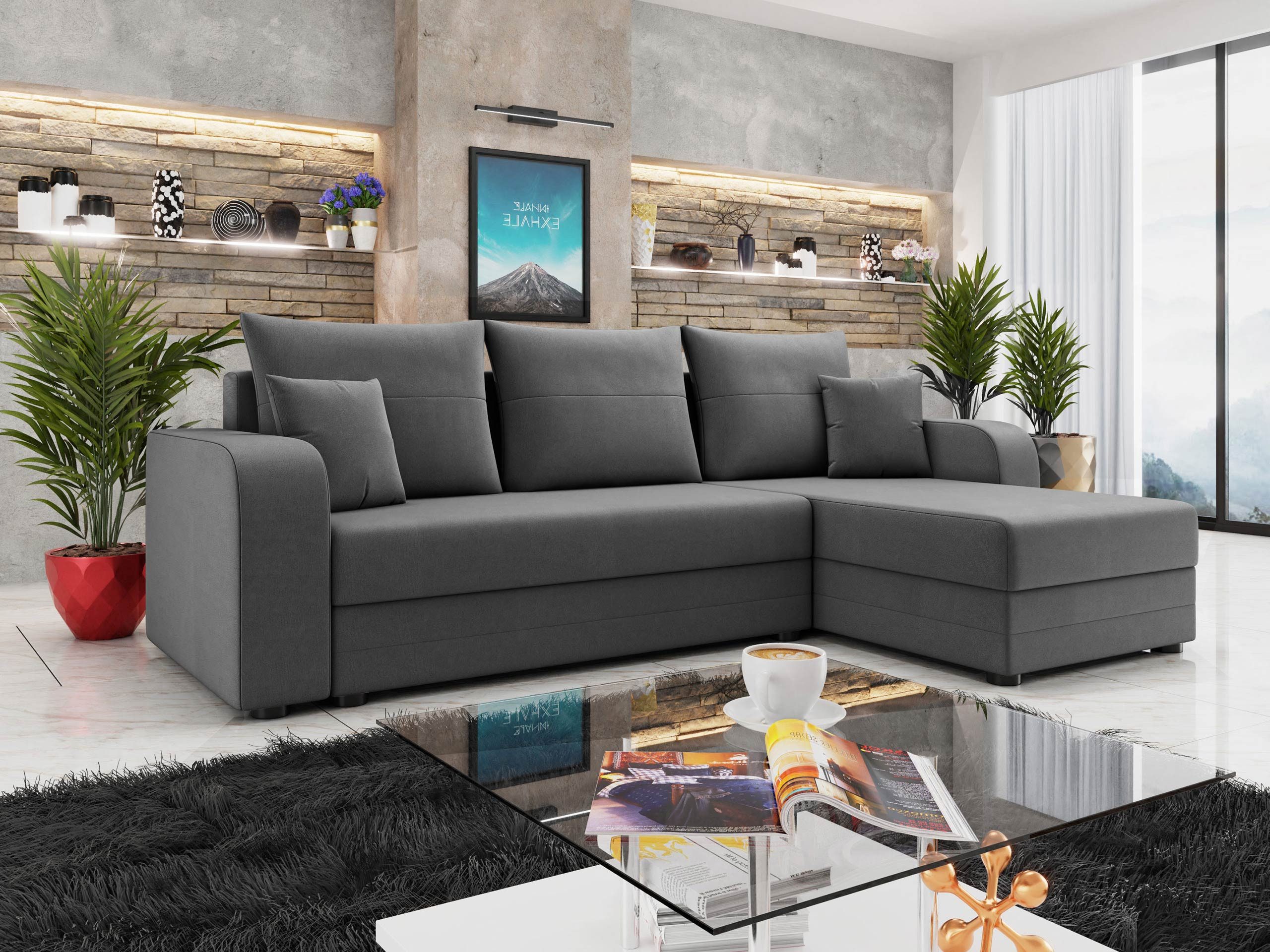 MIRJAN24 Ecksofa Hewlet Bis, mit Bettkasten und Schlaffunktion, L-Form mit Seite universal, Kissen-Set