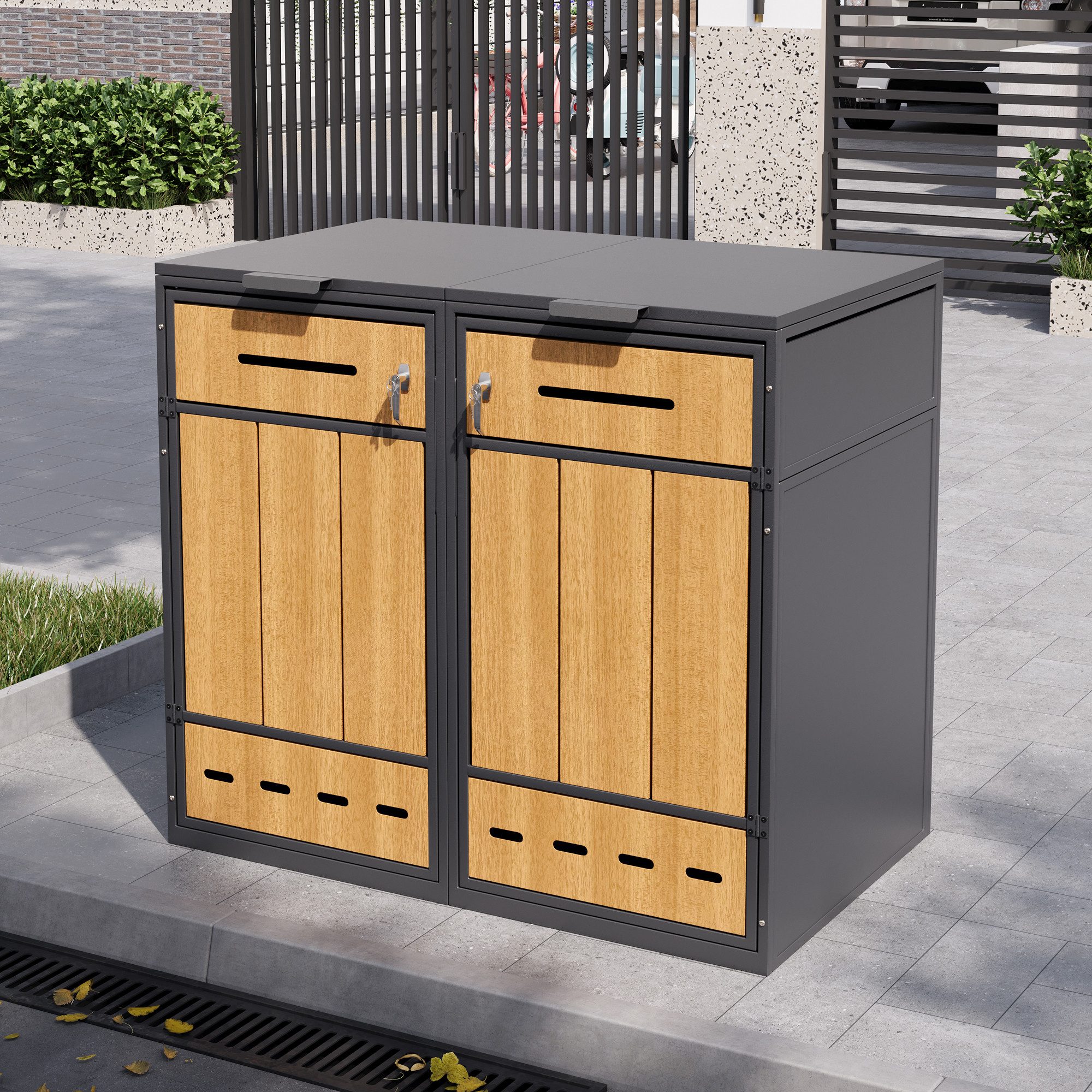 Flieks Mülltonnenbox (1 St), Mülltonnenbox für 2 Tonnen mit einem Fassungsvermögen von 120–240 L
