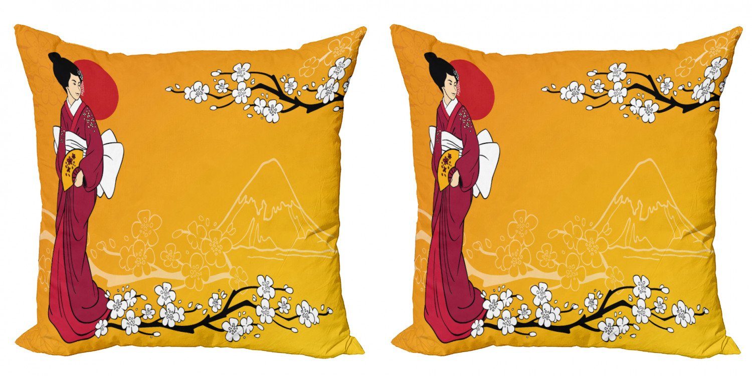 Kissenbezüge Modern Accent Doppelseitiger Digitaldruck, Abakuhaus (2 Stück), Kirschblüte Geisha Lady