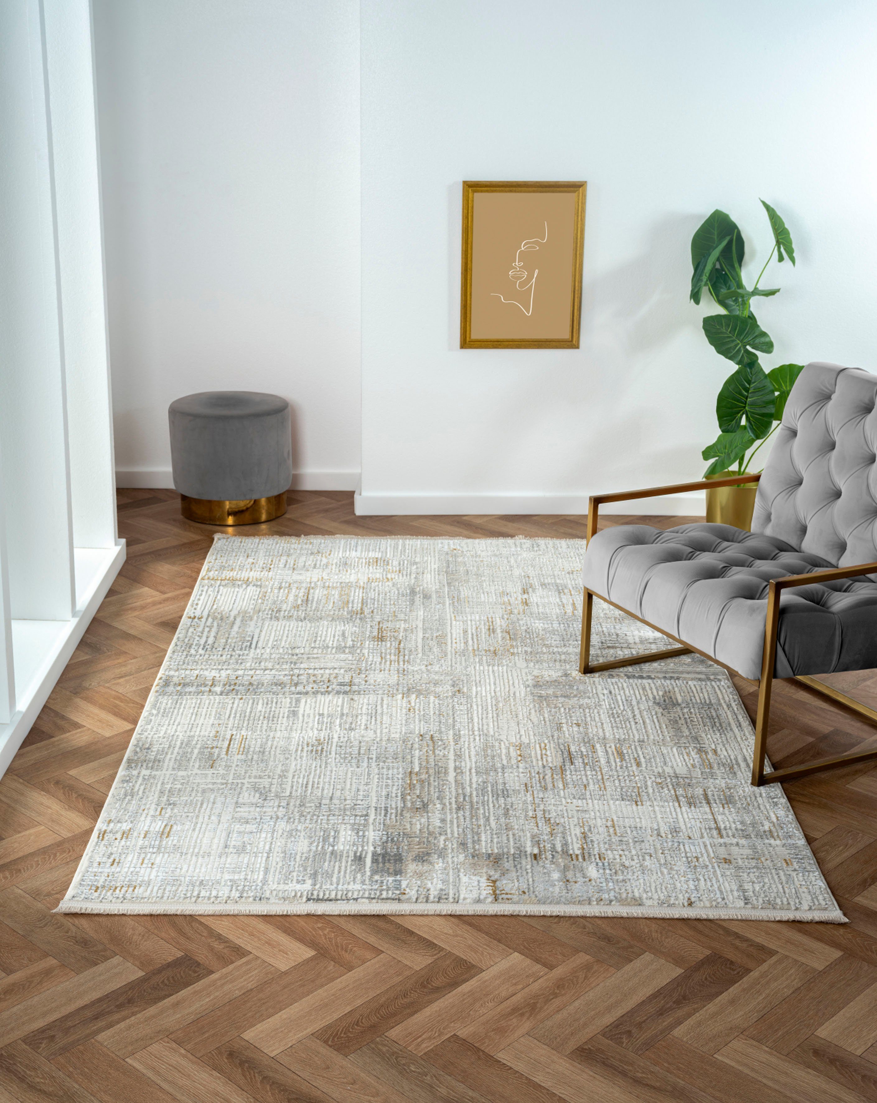 Myflair Möbel & Accessoires Teppich My Taste, rechteckig, Höhe: 10 mm, Kurzflor, Retro-Design, besonders weich durch Microfaser, mit Fransen