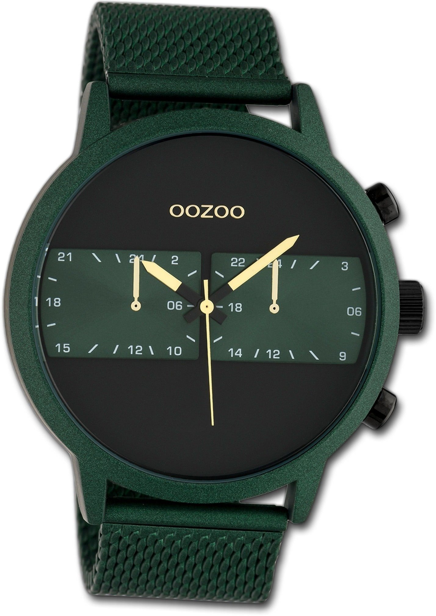OOZOO Herren extra Edelstahl C10512, groß Oozoo Herrenuhr Quarzuhr grün, Edelstahlarmband Uhr rundes 50mm) Gehäuse, (ca.