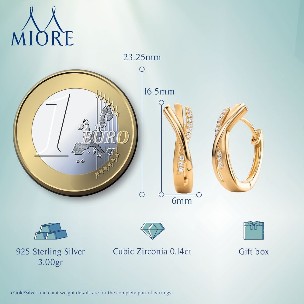 Miore Paar Creolen MSM138E Damen Ohrringe 925 Sterlingsilber (inkl. Schmuckbox), gekreuzte Creolen mit 18 Zirkonias – Bild 4 von 5
