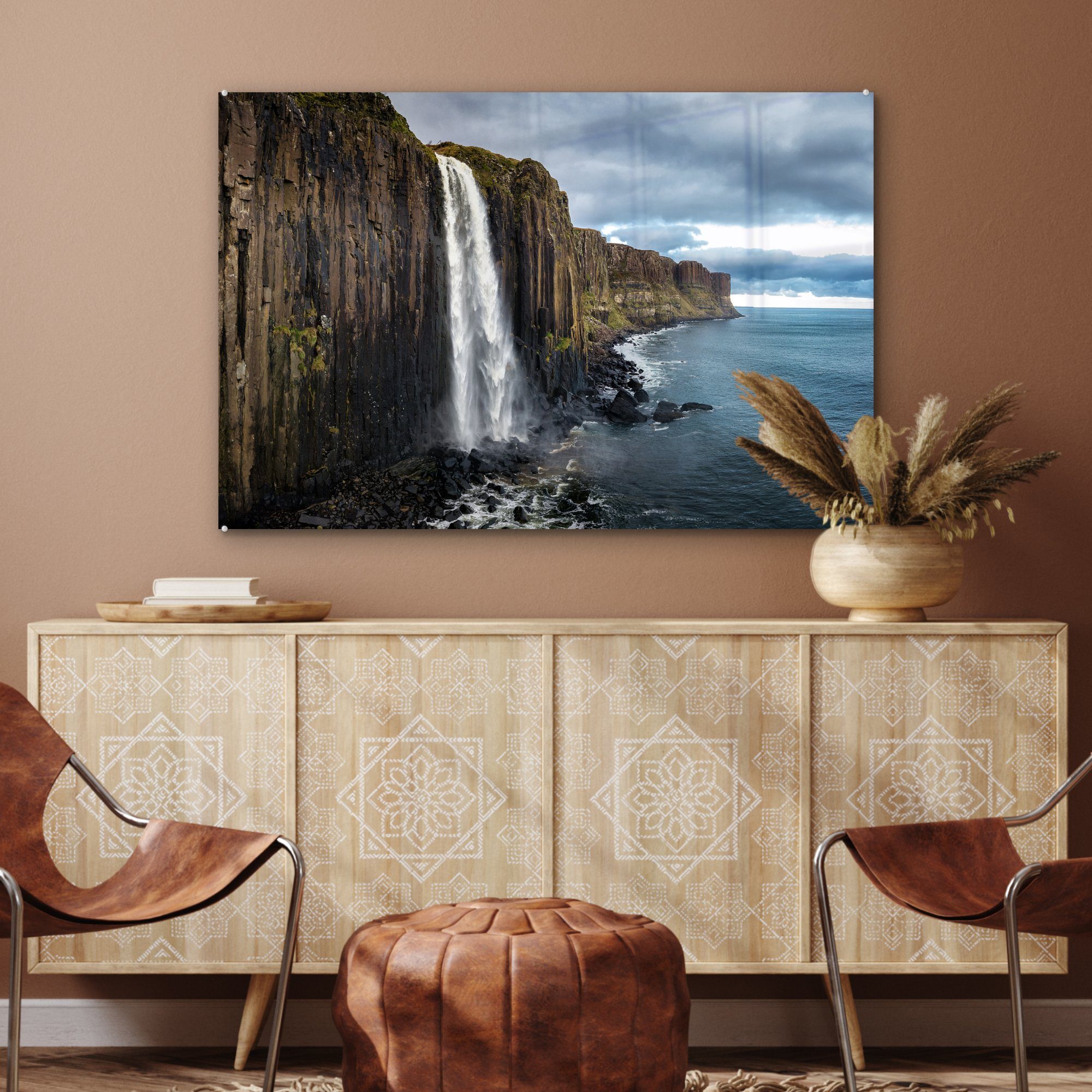 MuchoWow Acrylglasbild Wasserfall St), - Acrylglasbilder (1 Natur, - & - Schottland Schlafzimmer Wohnzimmer Meer