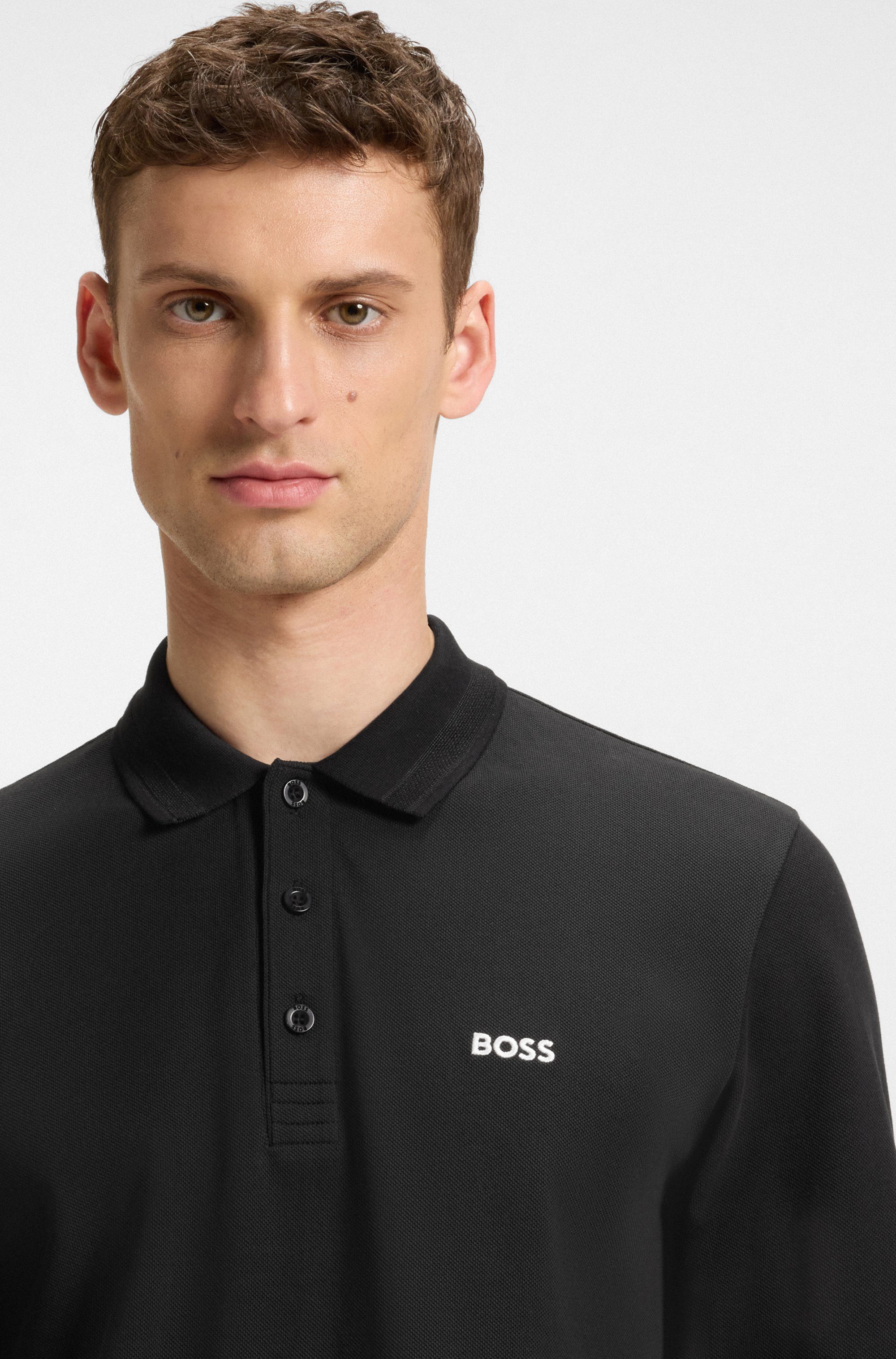 BOSS GREEN Langarm-Poloshirt Plisy mit Streifen günstig online kaufen