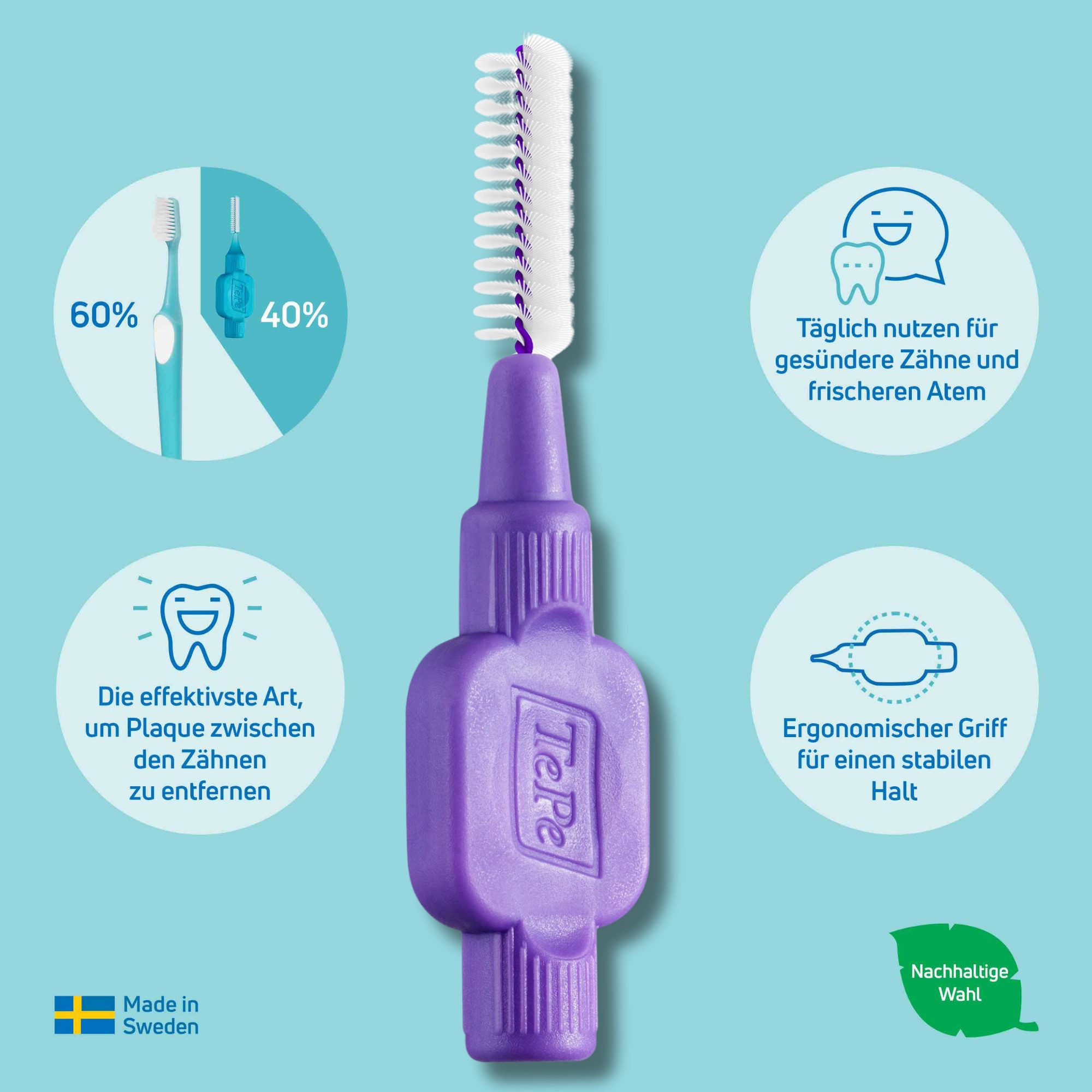 TePe Interdentalbürsten Original Zahnreinigungsstäbchen aus Schweden, Effiziente Zahnpflege, ISO-Größe 6, 20 Stk.