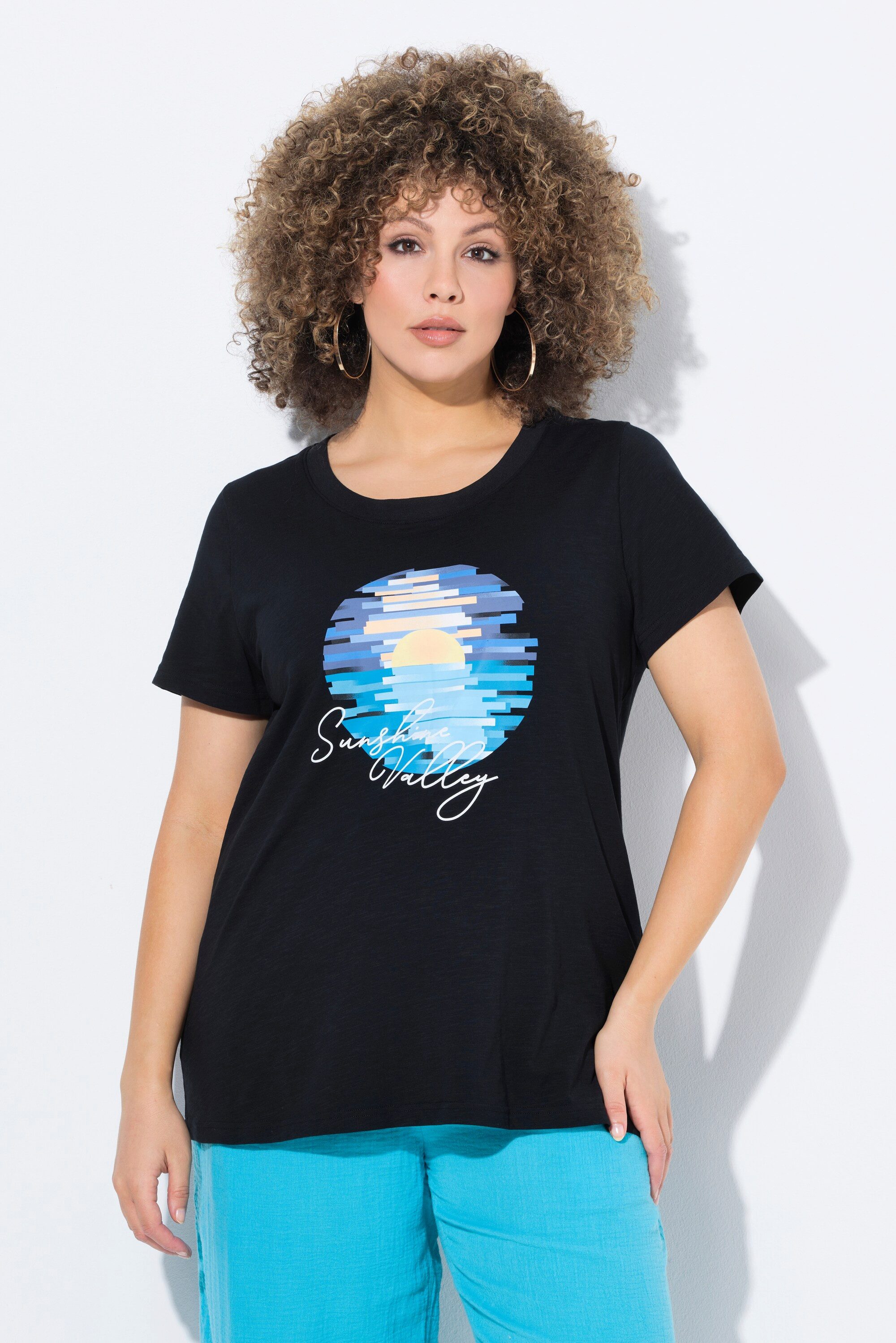 Ulla Popken T-Shirt T-Shirt Sunshine Valley Rundhals Halbarm günstig online kaufen