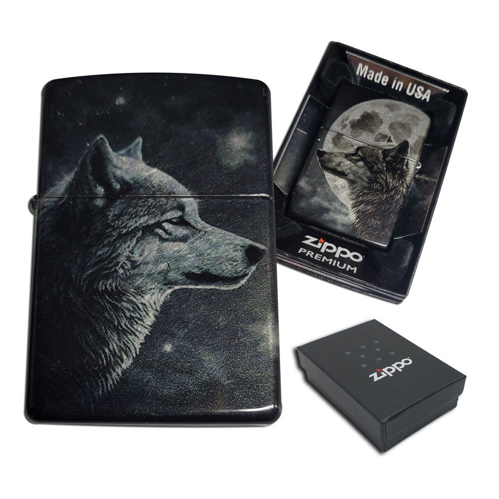 Zippo Feuerzeug Zippo Wolf Motive Feuerzeuge Benzinfeuerzeug Geschenk Box, Geschenk Box, Anmutige Wolf Designs