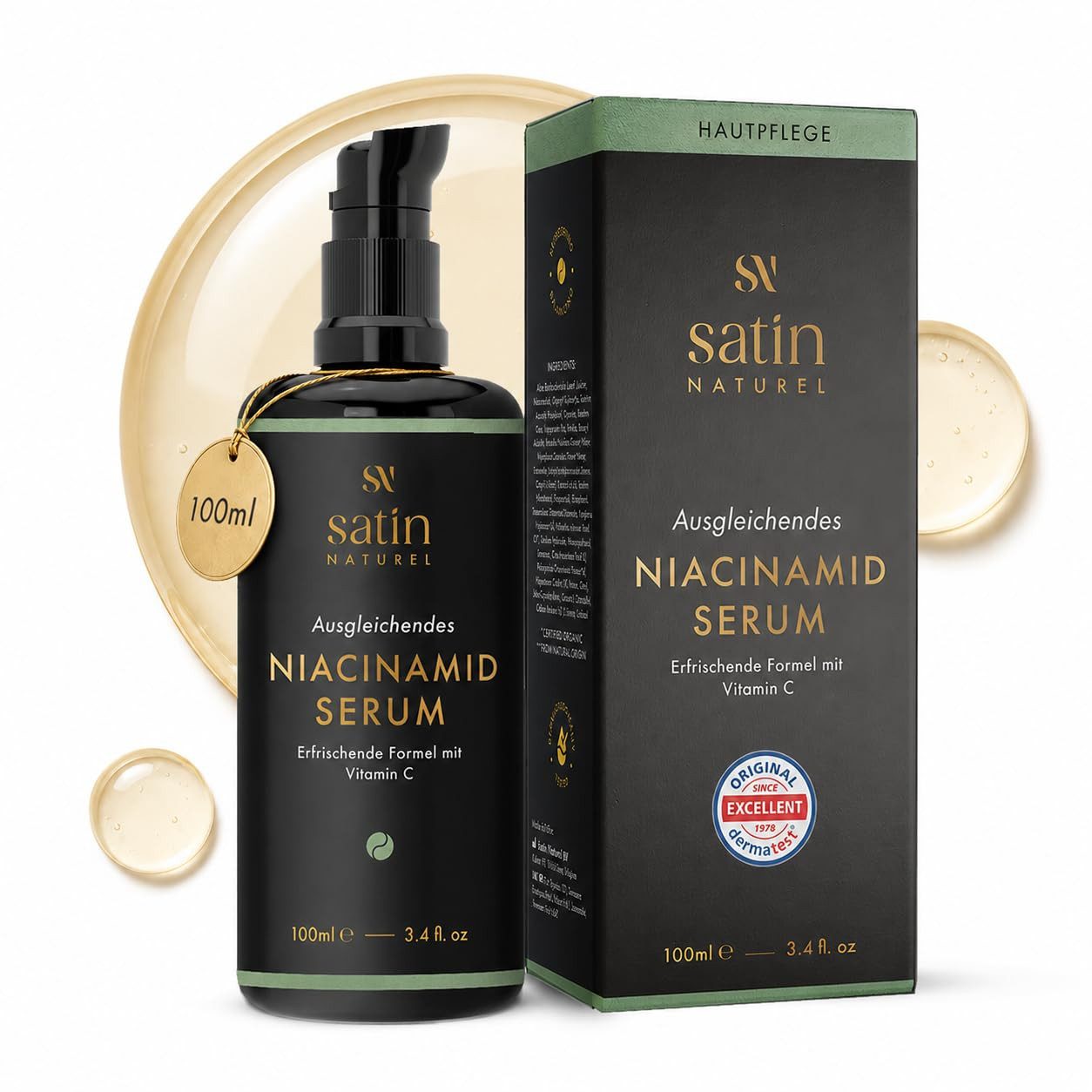Satin Naturel Gesichtsserum Niacinamide Bio Serum + Vitamin C, 100% Vegan