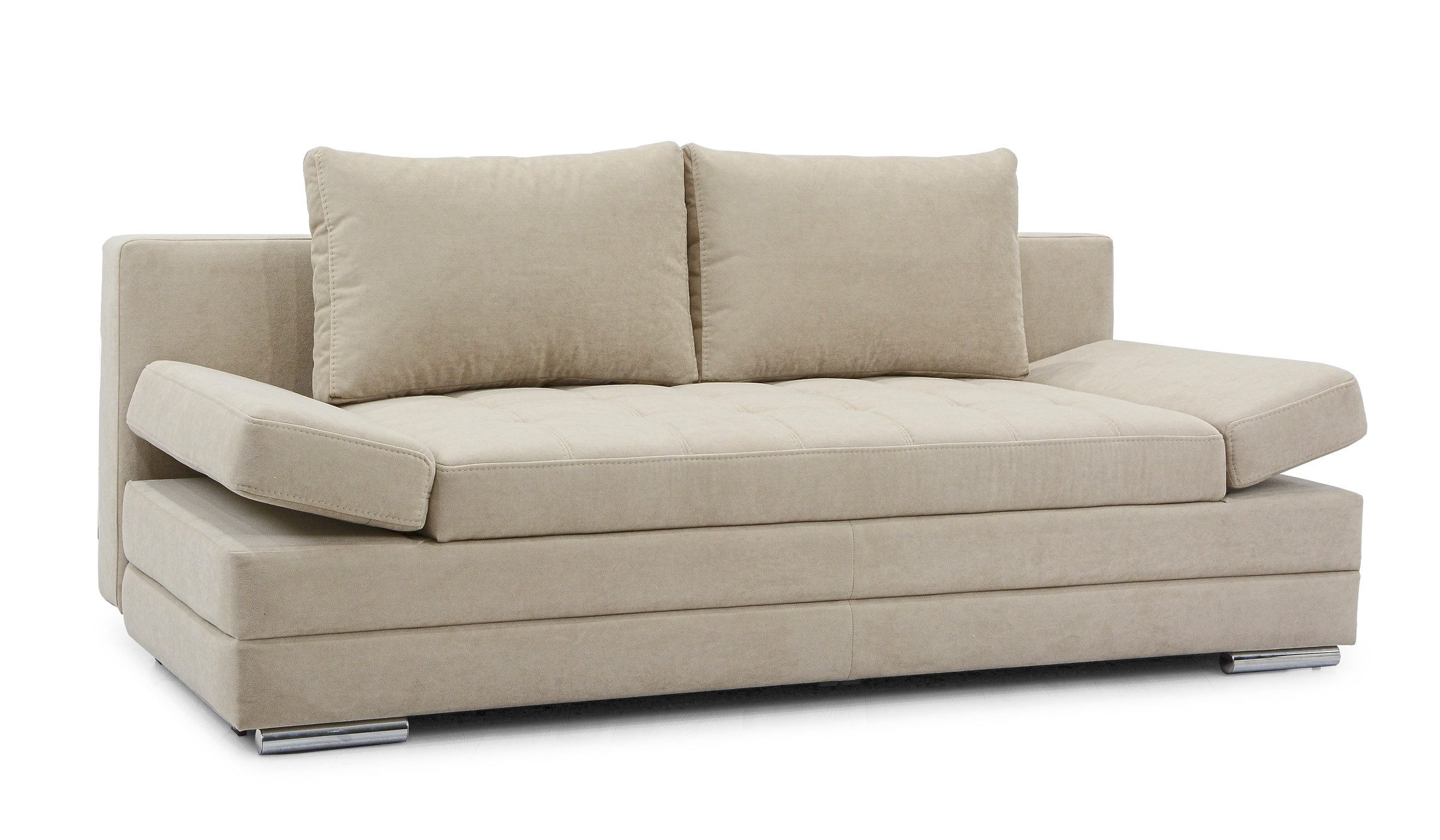 Hygger Möbelhaus Schlafsofa „Barni" Sofa mit Bettfunktion und Bettkasten, Inkl. Armteilverstellung, Die Kombination aus Wellenunterfederung und Federkern sorgt, für langlebige, stabile Sitzqualität. Liegefläche 145x202 cm.