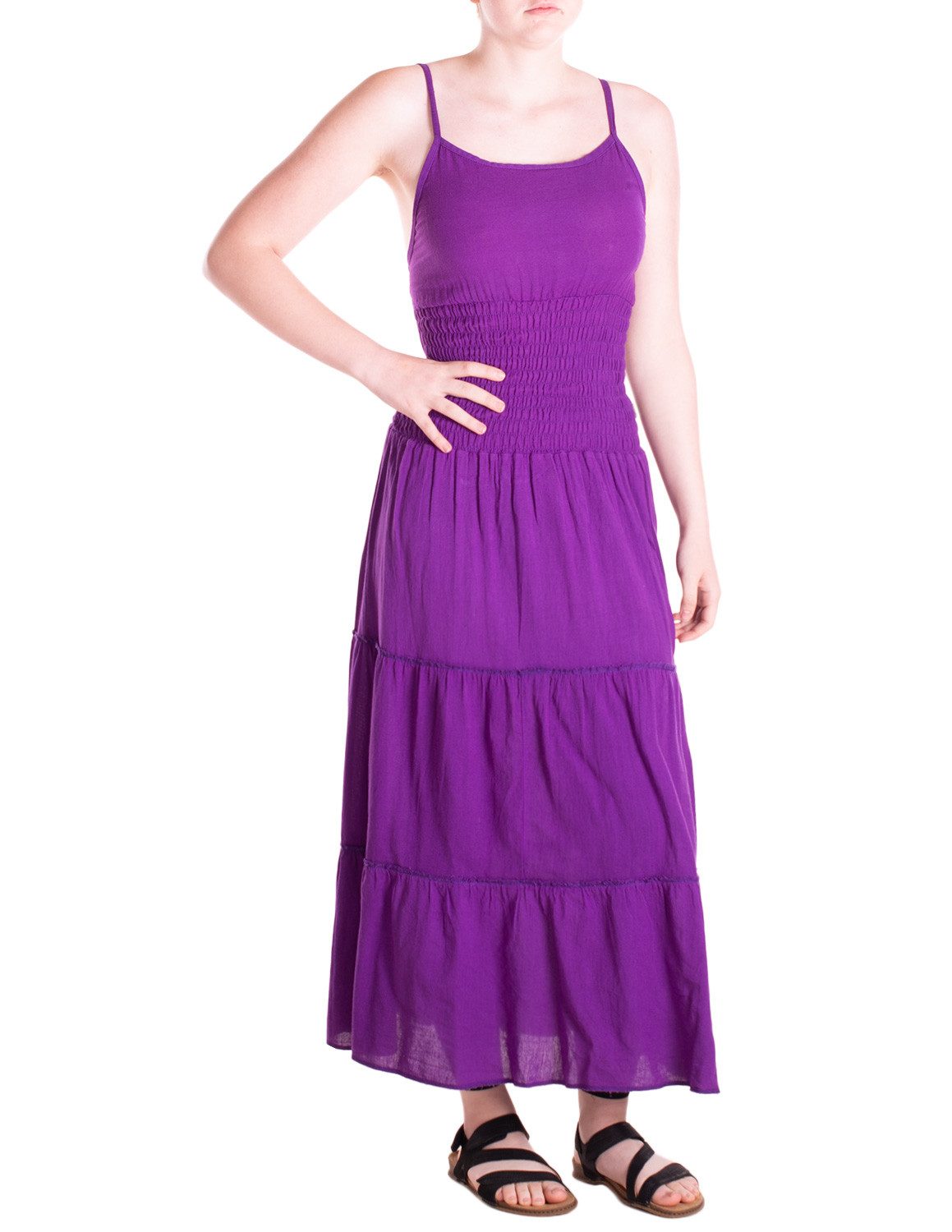 Vishes Maxikleid Damen Kleid Spaghettiträger Smok Stufenrock Baumwolle Alternative Mode, Boho, Hippie, Ethno, Festival