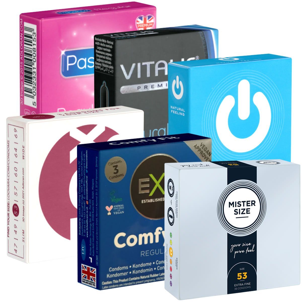 Kondomotheke Kondome SIXPACK 6 Kondome Kondome, Größe Packungen Standardkondome, ohne einfache insgesamt, mittlerer und in normale St., 18 Extras ganz