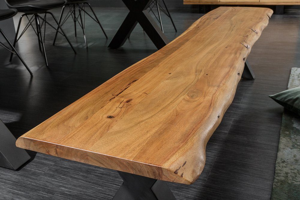 riess-ambiente Sitzbank MAMMUT NATURE 160cm honigfarben/schwarz - Akzien-Massivholz, Metall, mit Baumkante und Beine in X-Form - ideal für Wohn- und Esszimmer