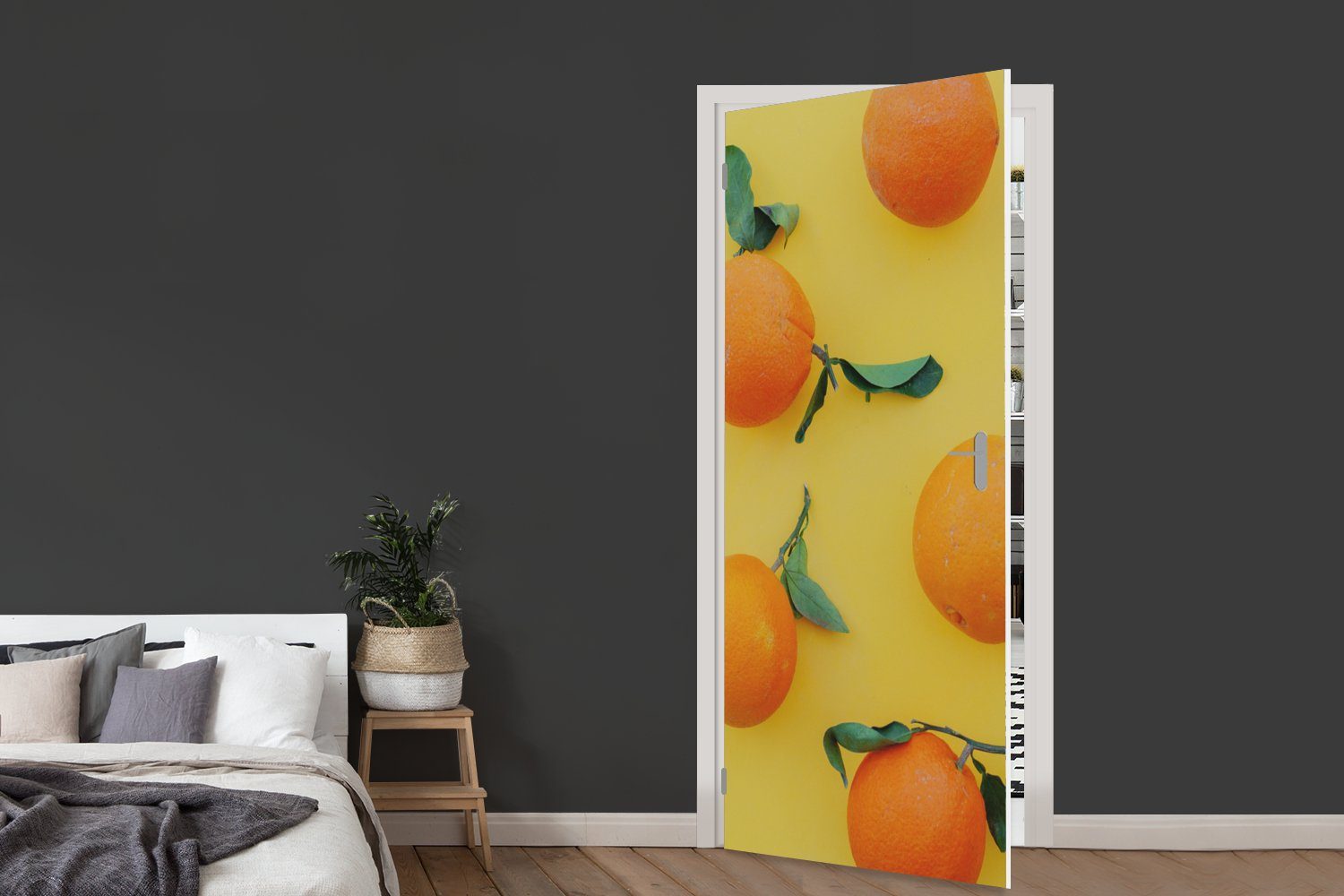 St), bedruckt, - cm Tür, Türaufkleber, - Fototapete Zitrone (1 für 75x205 Matt, MuchoWow Türtapete Orange Gelb,
