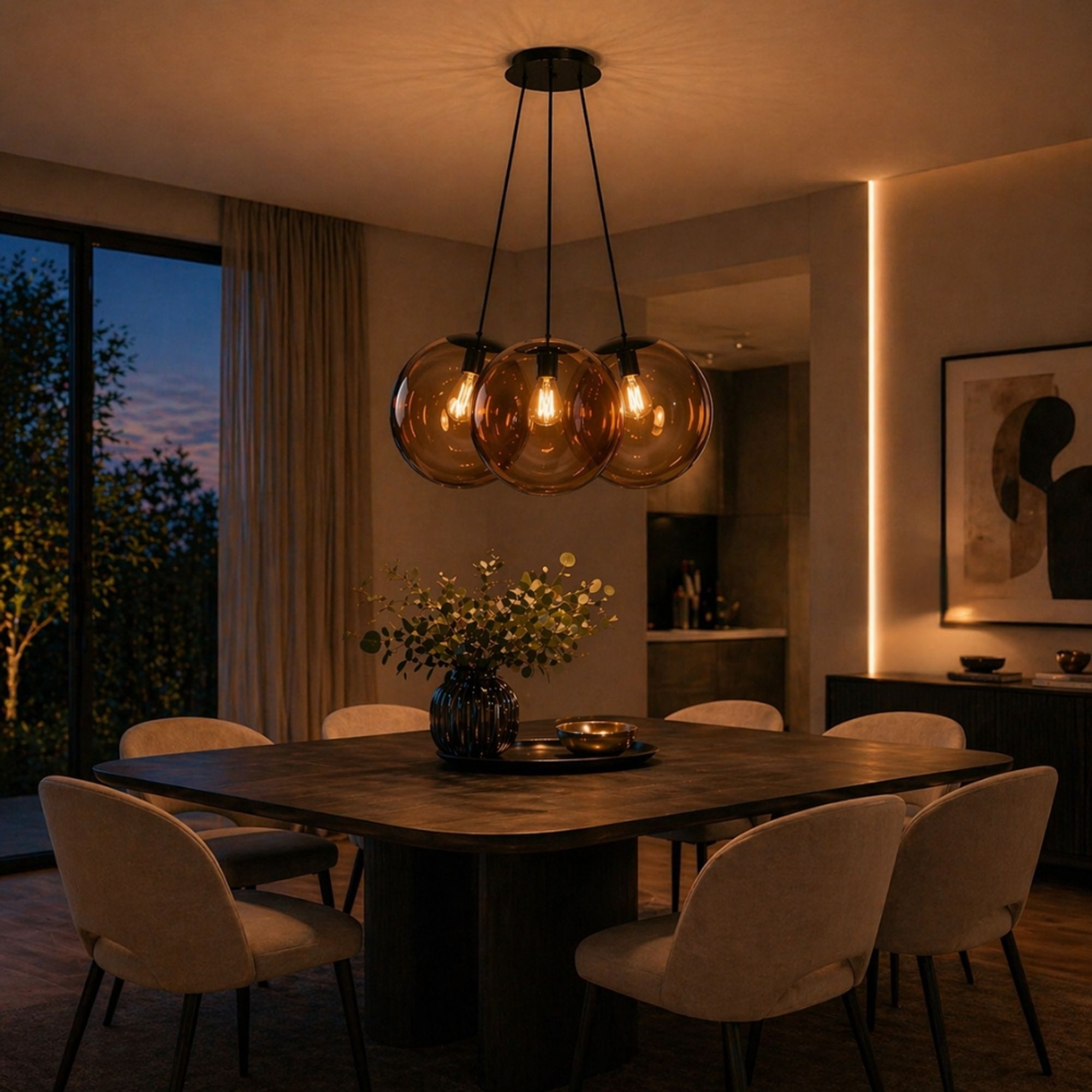 s.luce Pendelleuchte s.luce Orb Cluster Glas-Pendelleuchte 3-flammig 3x40cm Braun