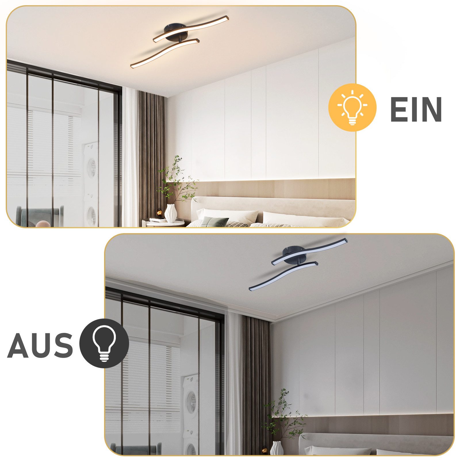 Nettlife Deckenleuchte Modern Deckenlampe Schwarz 6W 3000K Wellen Design, LED fest integriert, Warmweiß, Schlafzimmerlampe LED Deckenbeleuchtung flimmerfrei für – Bild 4 von 5