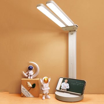 AKKEE LED Schreibtischlampe Schreibtischlampe Led Dimmbar, Doppelkopf Tischlampe, Doppelkopf-tischlampe Weiß, LED fest integriert, Warmweiß, Nachtlicht, Augenschutz Tageslichtlampe mit USB-Anschluss