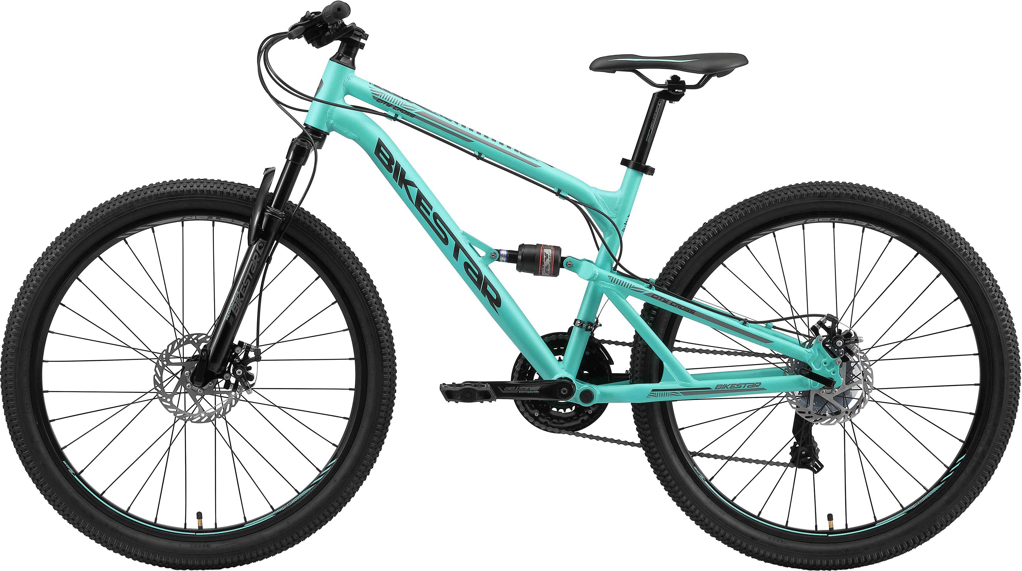 Bikestar Mountainbike, 21 Gang Shimano RD-TY300 Schaltwerk, Kettenschaltung, für Damen und Herren, Kettenschaltung