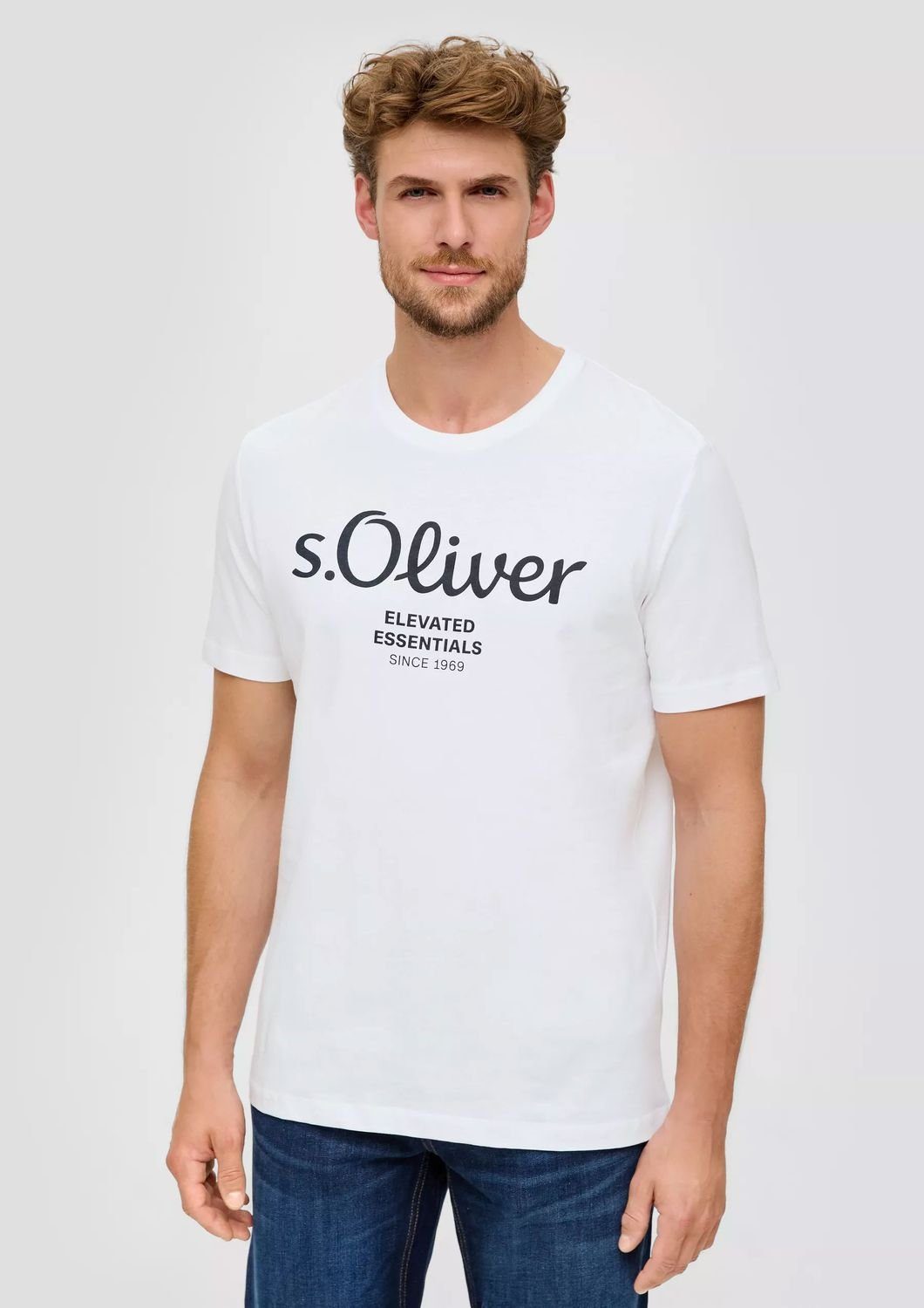 (2-tlg) Logo-Aufdruck Weiß Pack 2er Rundhals-Ausschnitt, T-Shirt im mit s.Oliver kurzarm,