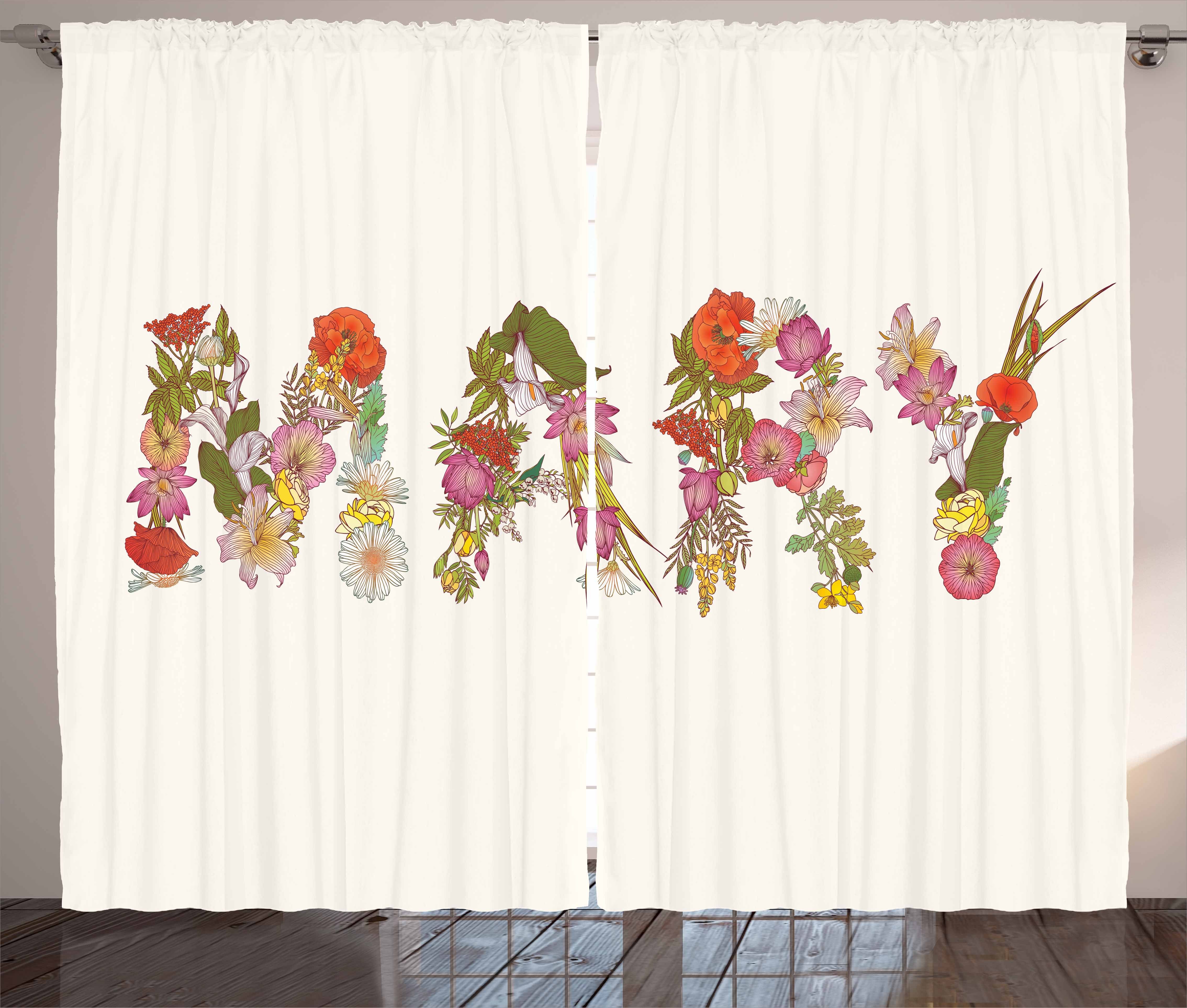 Gardine Schlafzimmer Kräuselband Vorhang Maria und mit Blühende Blumen-Buchstaben Abakuhaus, Schlaufen Haken