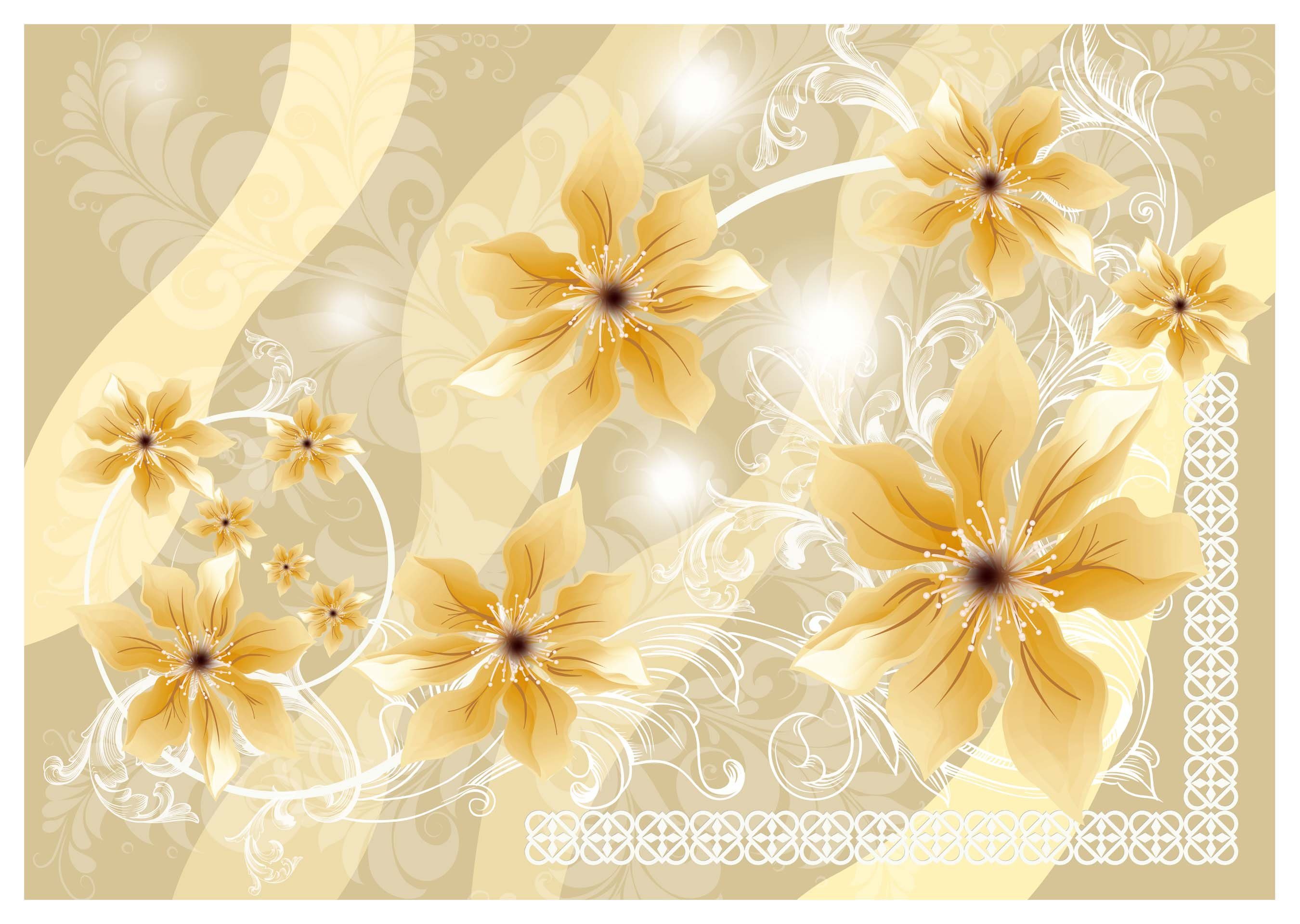 wandmotiv24 Fototapete gelbe Blüten Motivtapete, glatt, Wandtapete, Vliestapete Ornamente, matt