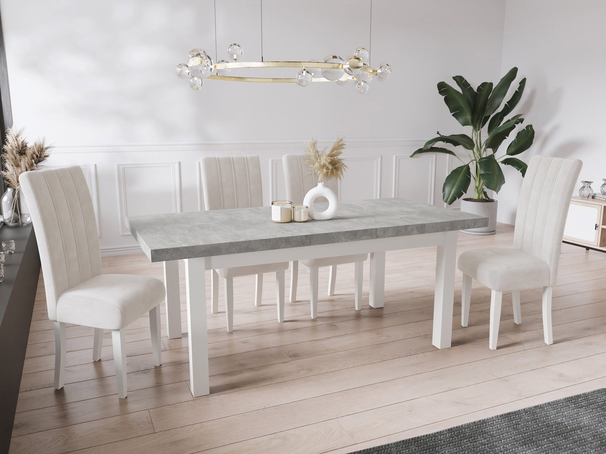WFL GROUP Esstisch Avena ausziehbar rechteckig modern mit weißen Holzbeinen (MADE IN EU, 5 Gr. – 120/140/160/170/200 cm ausziehbar auf 160/180/210/250/300 cm),  – Bild 5 von 5