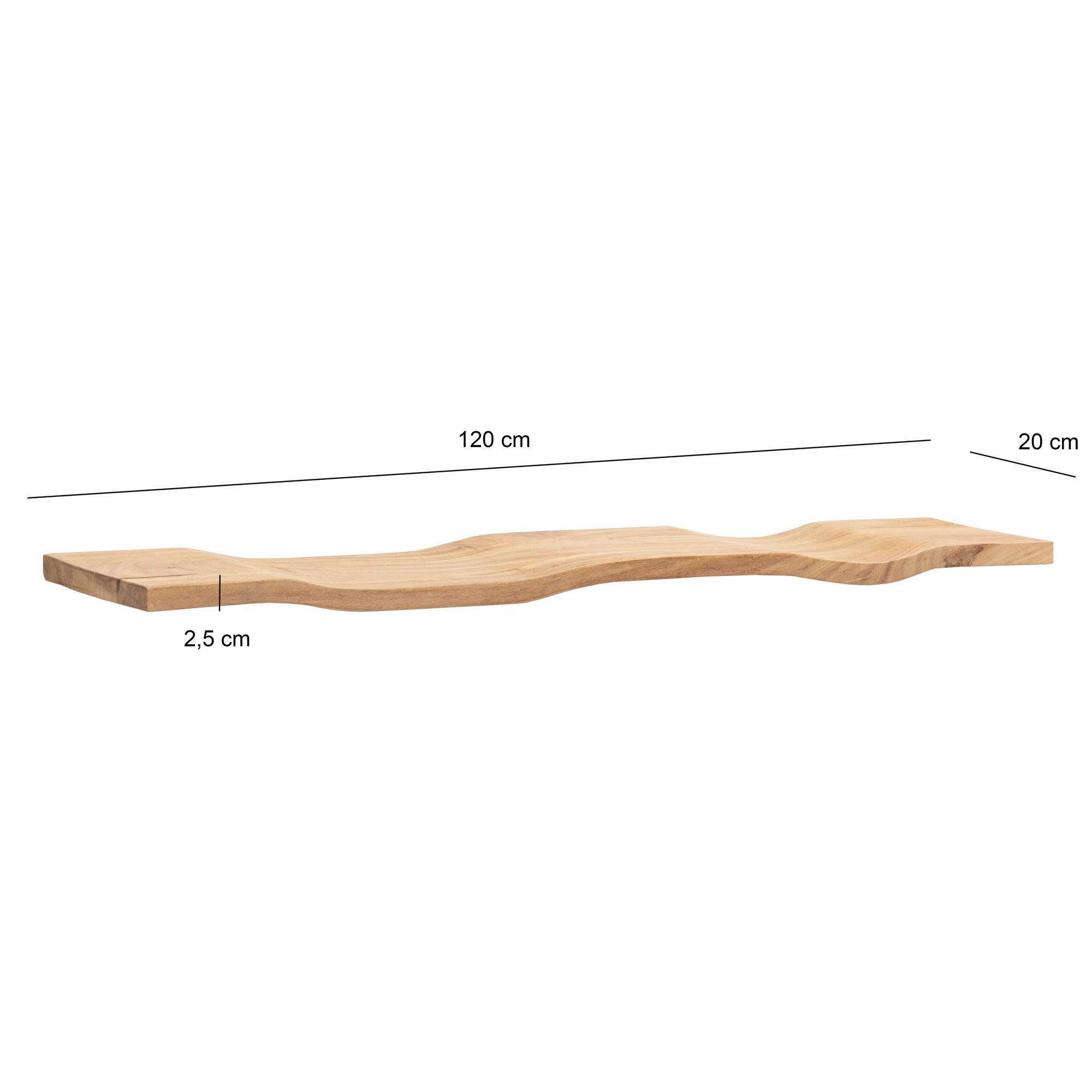 FINEBUY Wandregal FB74754 Wandregal Akazie Massivholz 120cm in moderner Wellenform, Elegantes Regalbrett mit geschwungener Form, Handgefertigt aus Akazienholz
