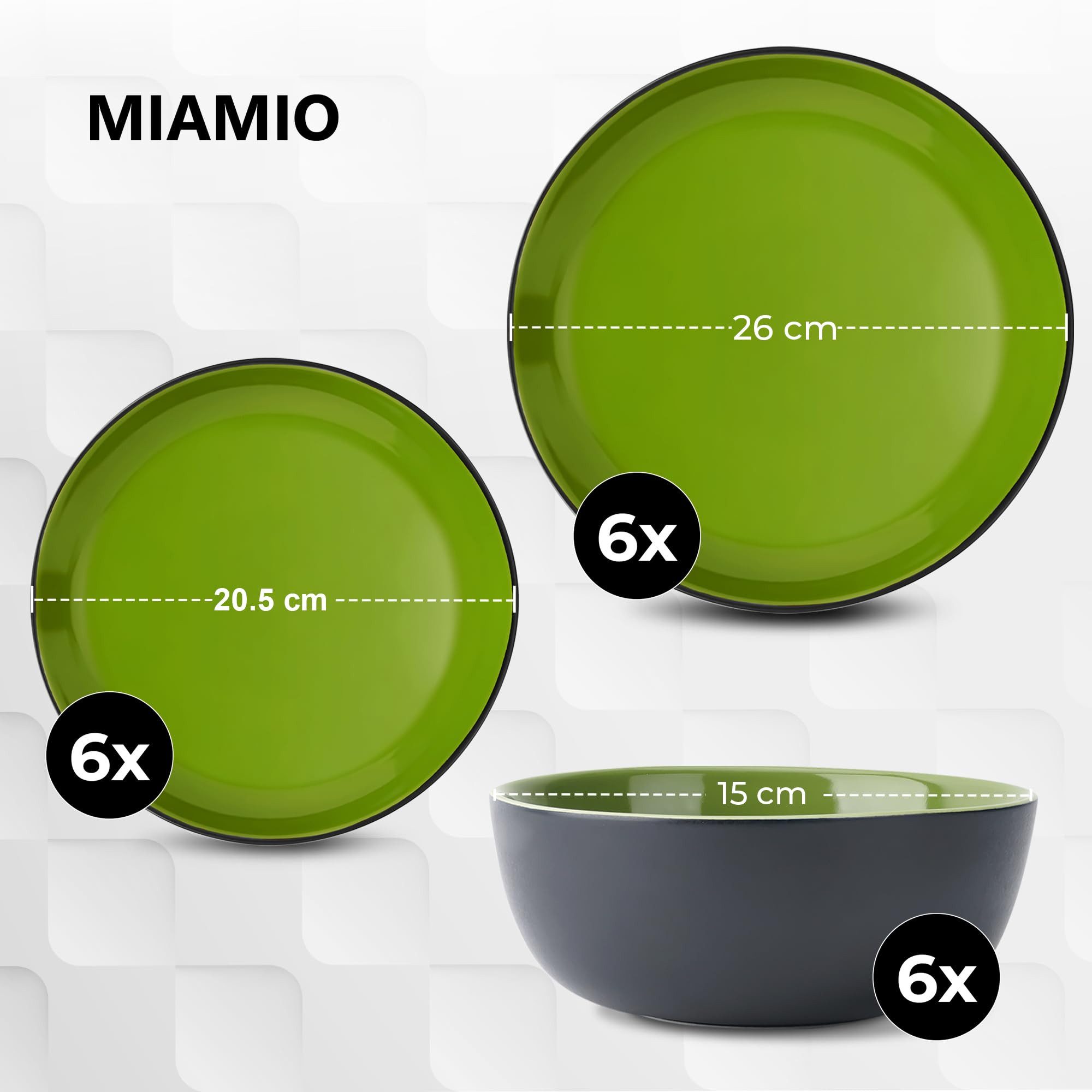 MiaMio Kombiservice Tafelservice 18tlg Geschirrset 6 Personen Kombiservice Keramik - Grün (18-tlg), 6 Personen, Steingut, 18 Teile, für 6 Personen