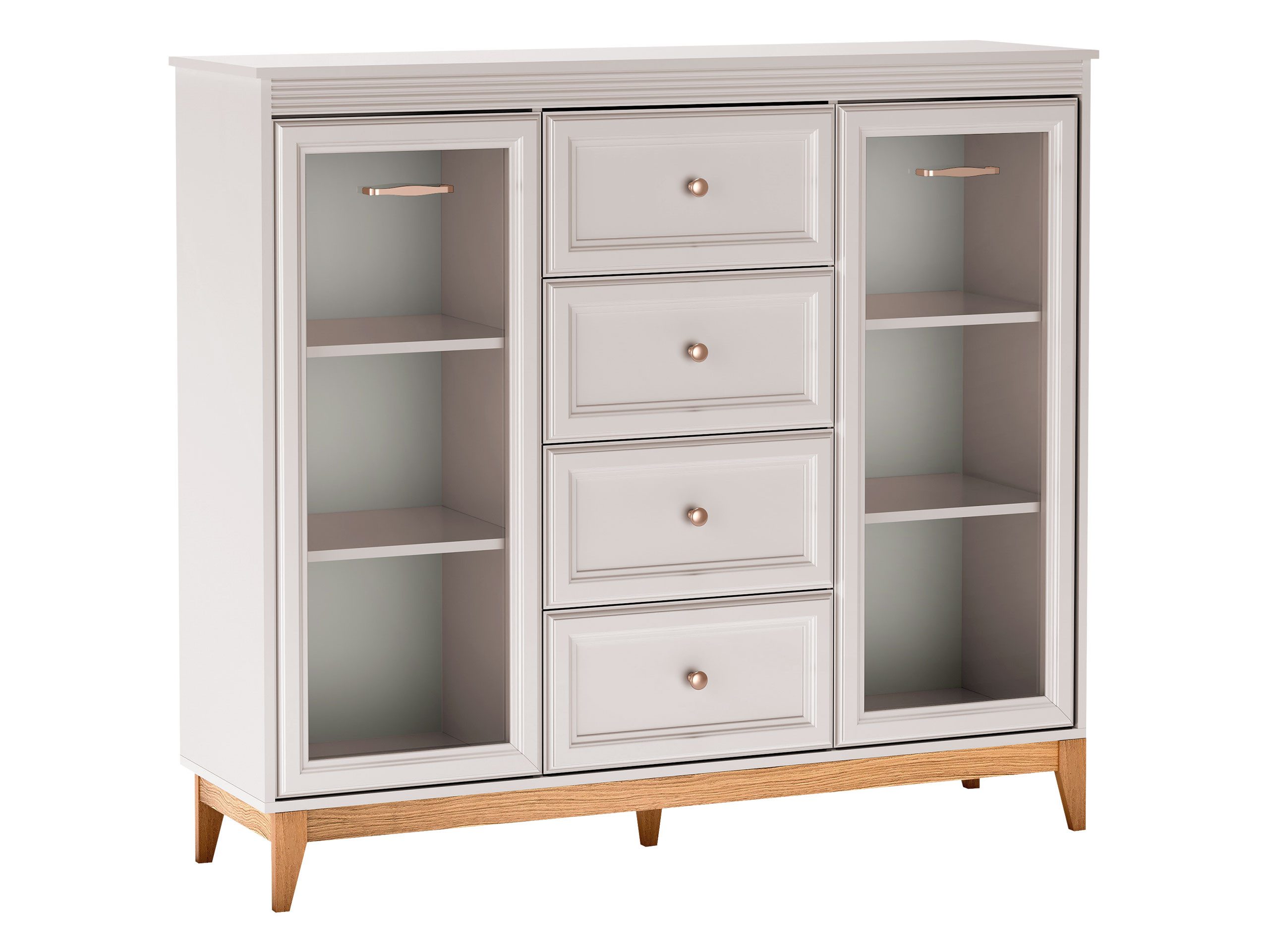 MIRJAN24 Kommode Windsor W-07 (mit zwei Drehtüren und vier Schubladen), Metallgriffe in der Farbe Kupfergold