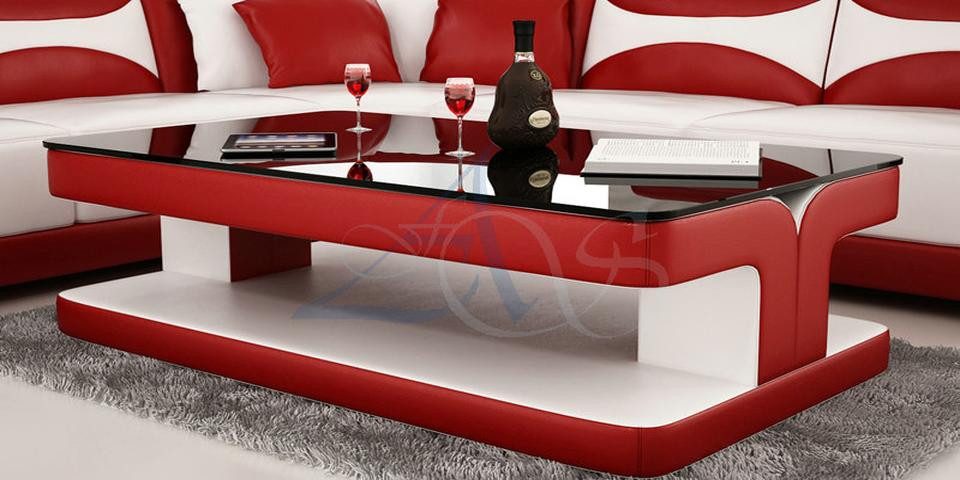Xlmoebel Couchtisch Designer-Couchtisch mit Lederpolster und Glasplatte (Couchtisch Modell " SB 775), Hergestellt in Europa