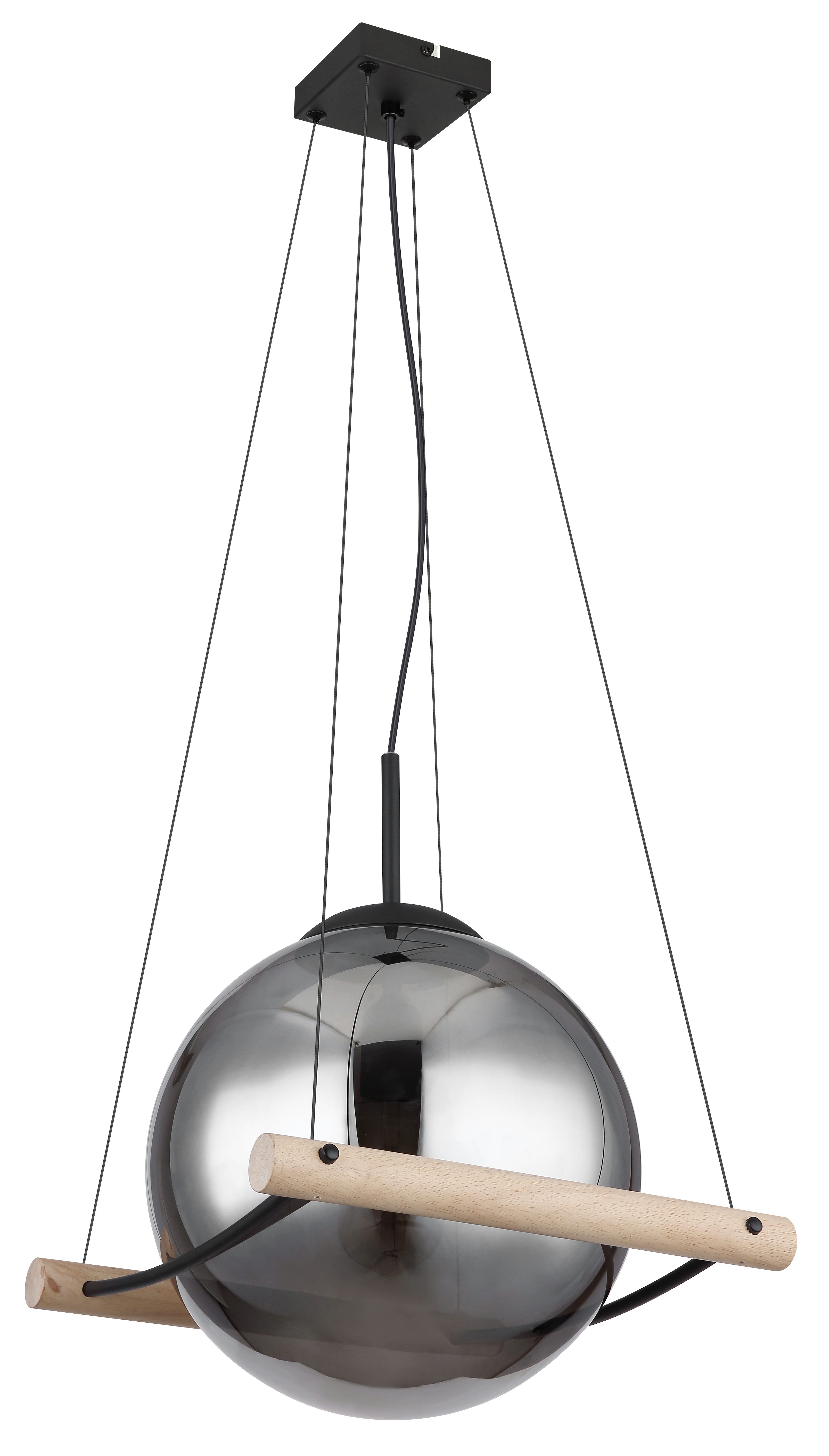 GLOBO LIGHTING Hängeleuchte LEONA, ohne Leuchtmittel, Hängeleuchte Schwarz/Holz, Rauchglas, höhenverstellbar, E27