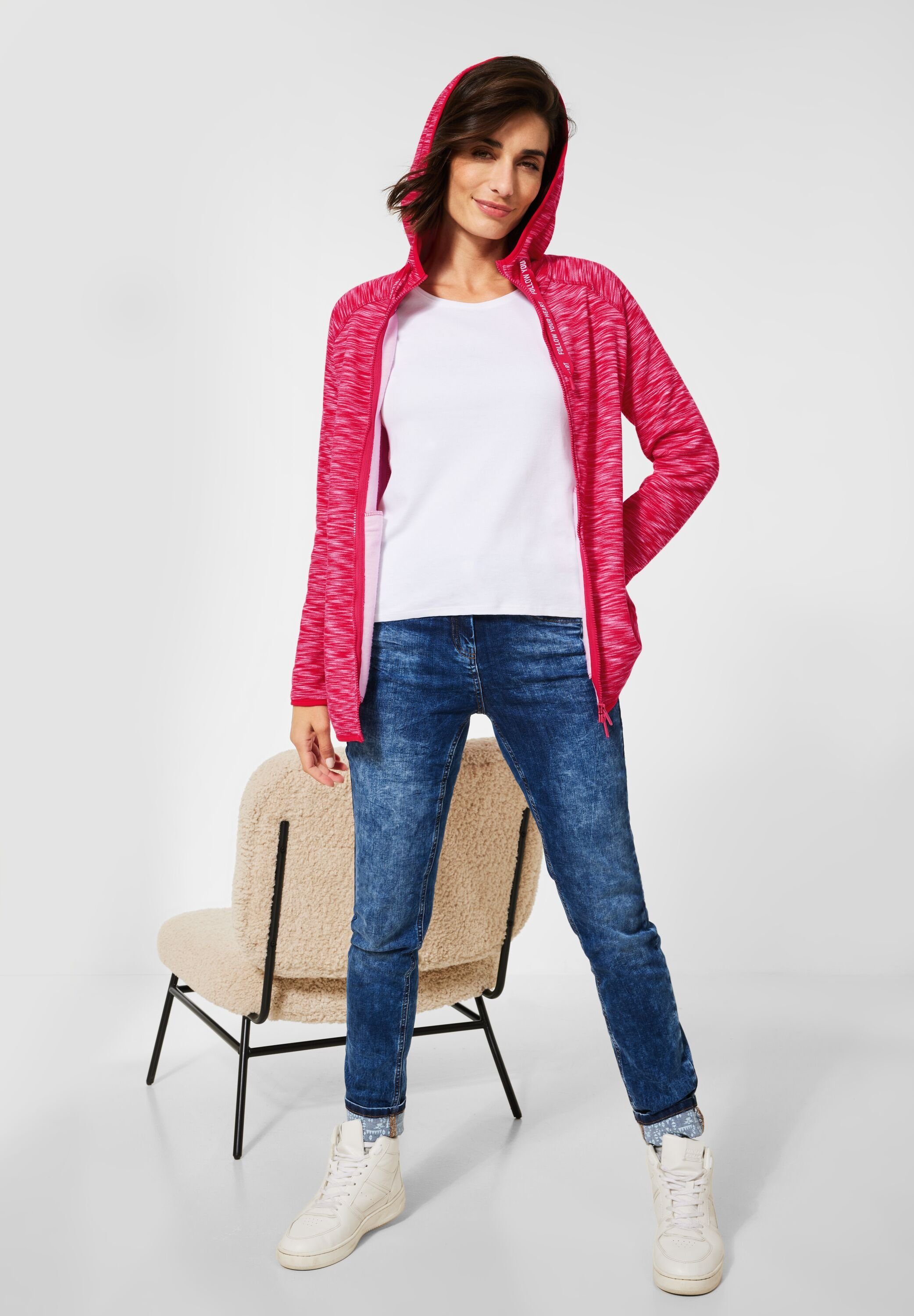 Kapuzensweatjacke Sweatshirtjacke in Taschen Kapuze mit Melange Pink Cecil Cecil (1-tlg)