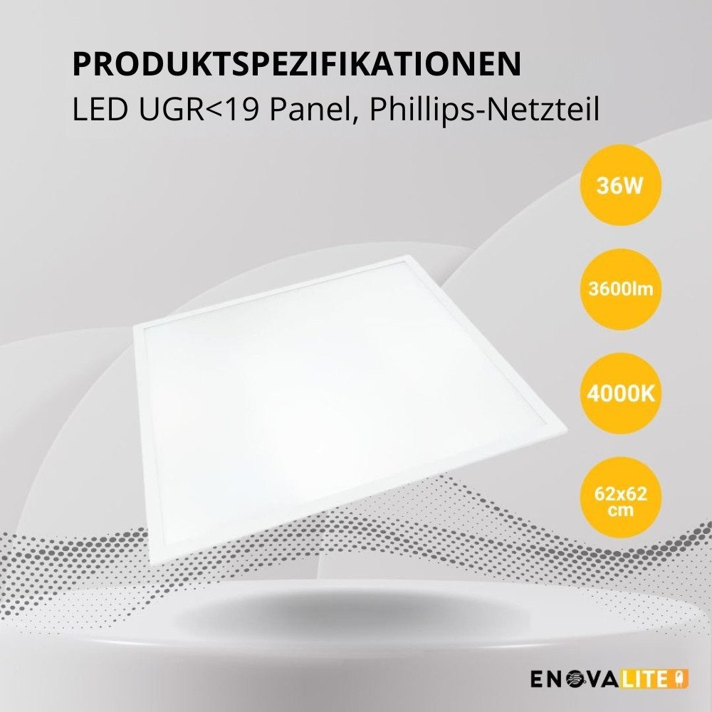 ENOVALITE LED Rasterleuchte LED Panel UGR<19, 36 W, 3.600 lm, 4000 K (neutralweiß), LED fest integriert, Neutralweiß