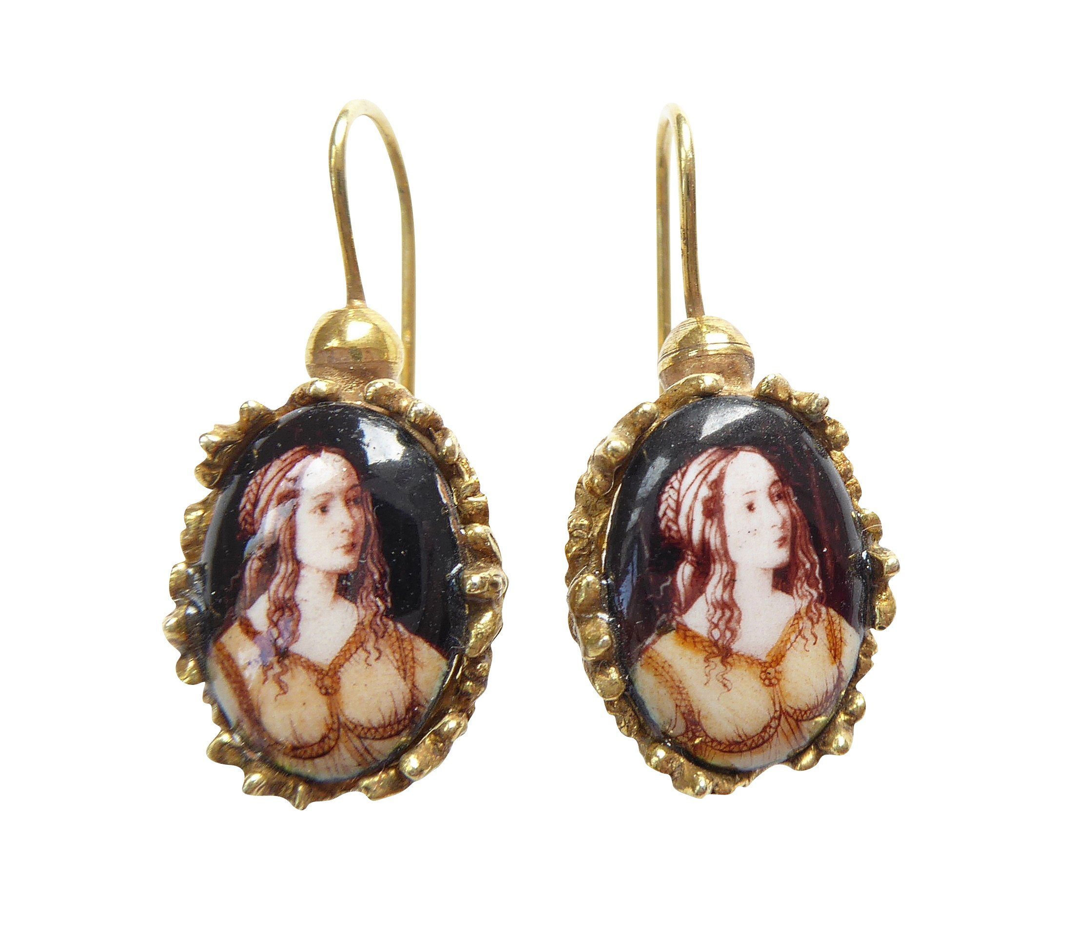 Mugello Paar Ohrhänger Botticelli bemalte Keramik Antik-Stil ausgefallen edel Italien, Handarbeit aus kleiner florentinischen Manufaktur, Vintageschmuck