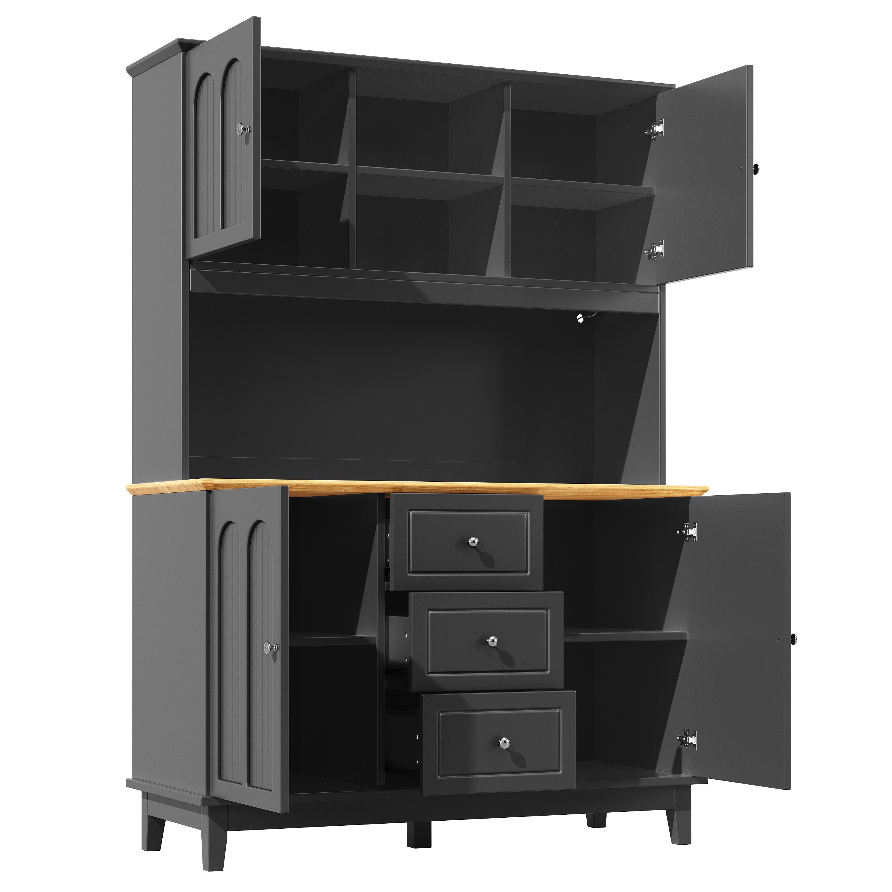 Flieks Küchenbuffet mit Musik-&LED-Beleuchtung und verstellbare Einlegeböden (Beine aus Kiefernholz, 1-St., B120/T40/H180 cm) Hochschrank Küchenschrank Geschirrschrank mit Schubladen Schwarz